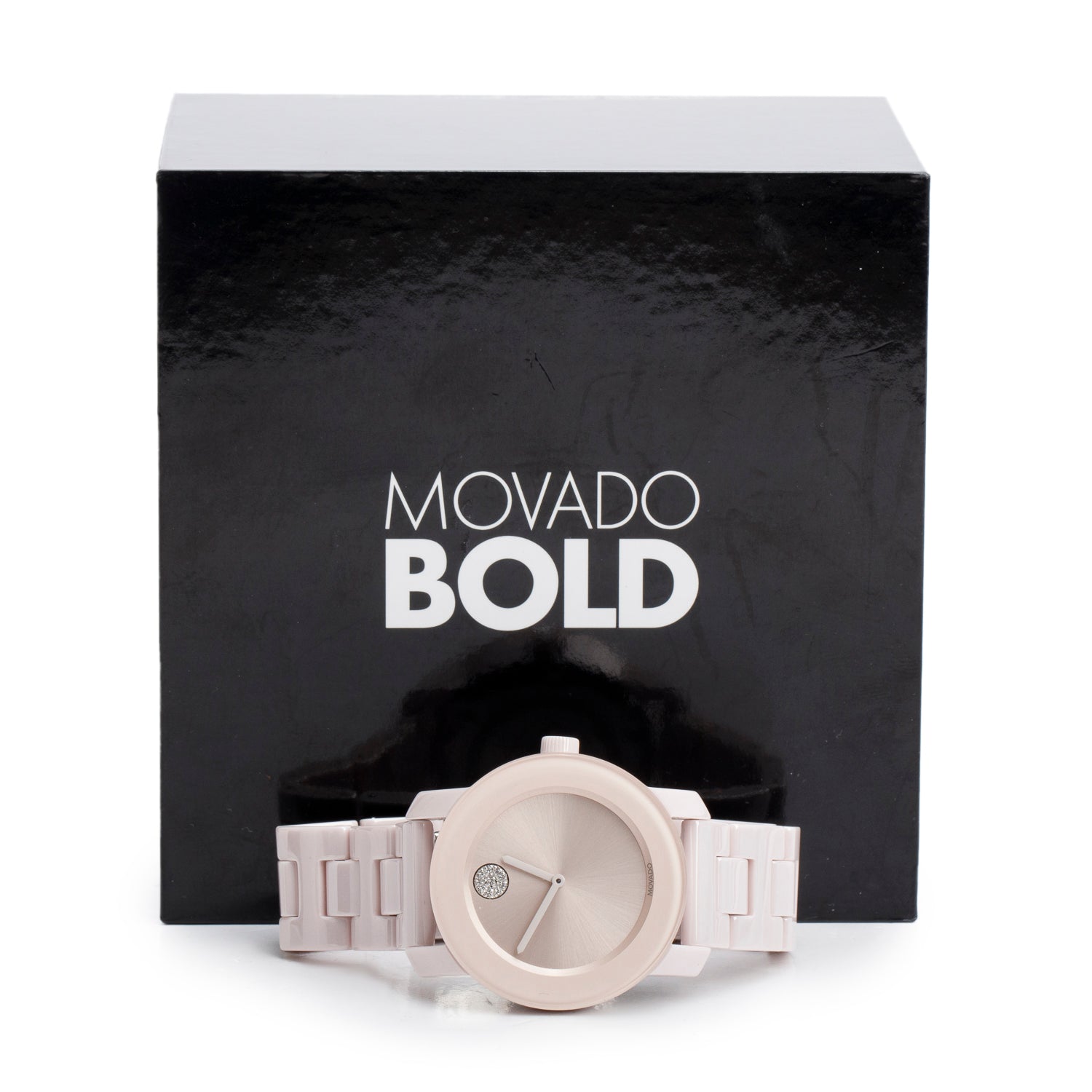 Movado Pink Ceramic & Stainless Steel Bold Evolution 36 MM Quartz Watch w/ Box