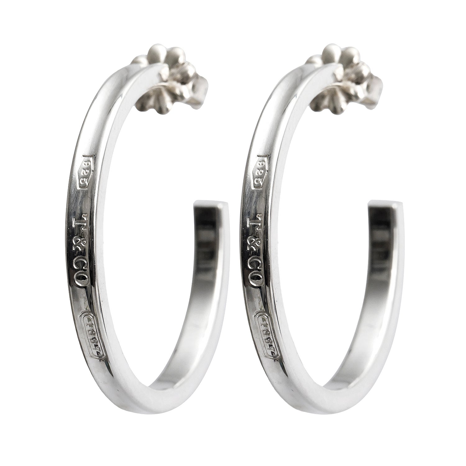 Tiffany & Co. Sterling Silver 1837 Medium Narrow Hoop Earrings