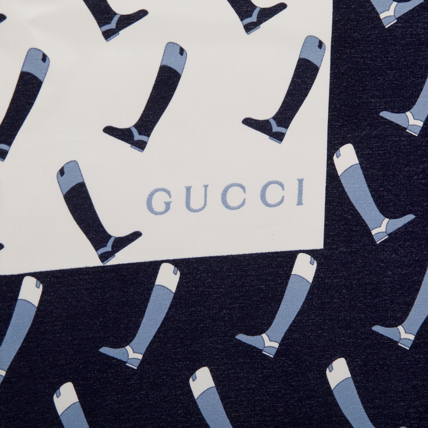 Gucci Navy/White Silk Riding Boot Print Scarf