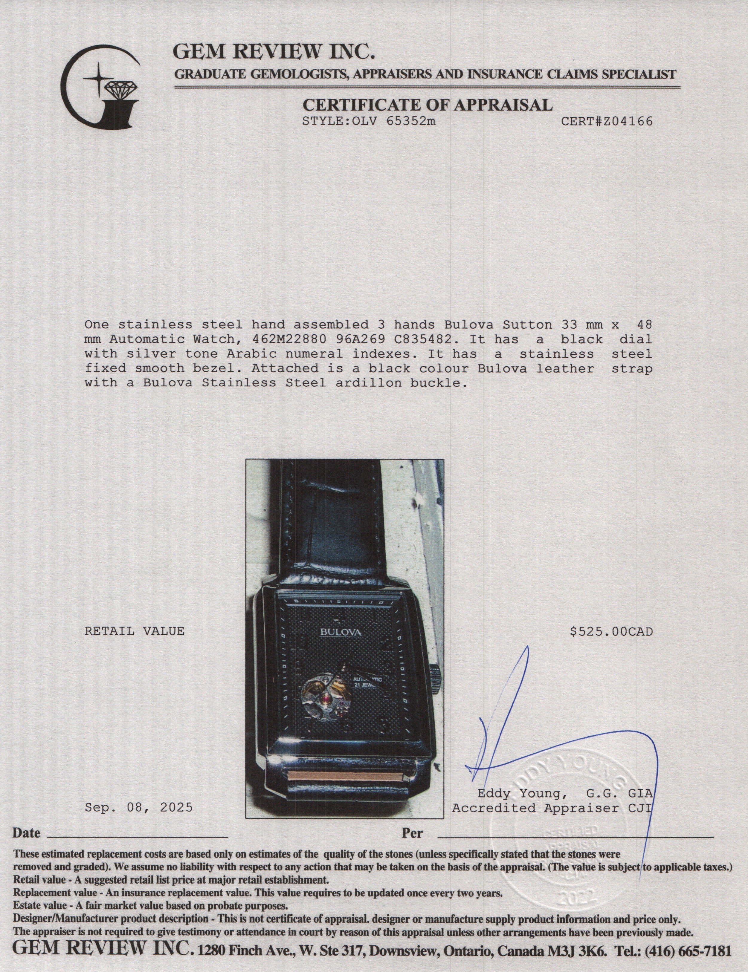 Bulova Stainless Steel Sutton Automatic Watch  w/ Box