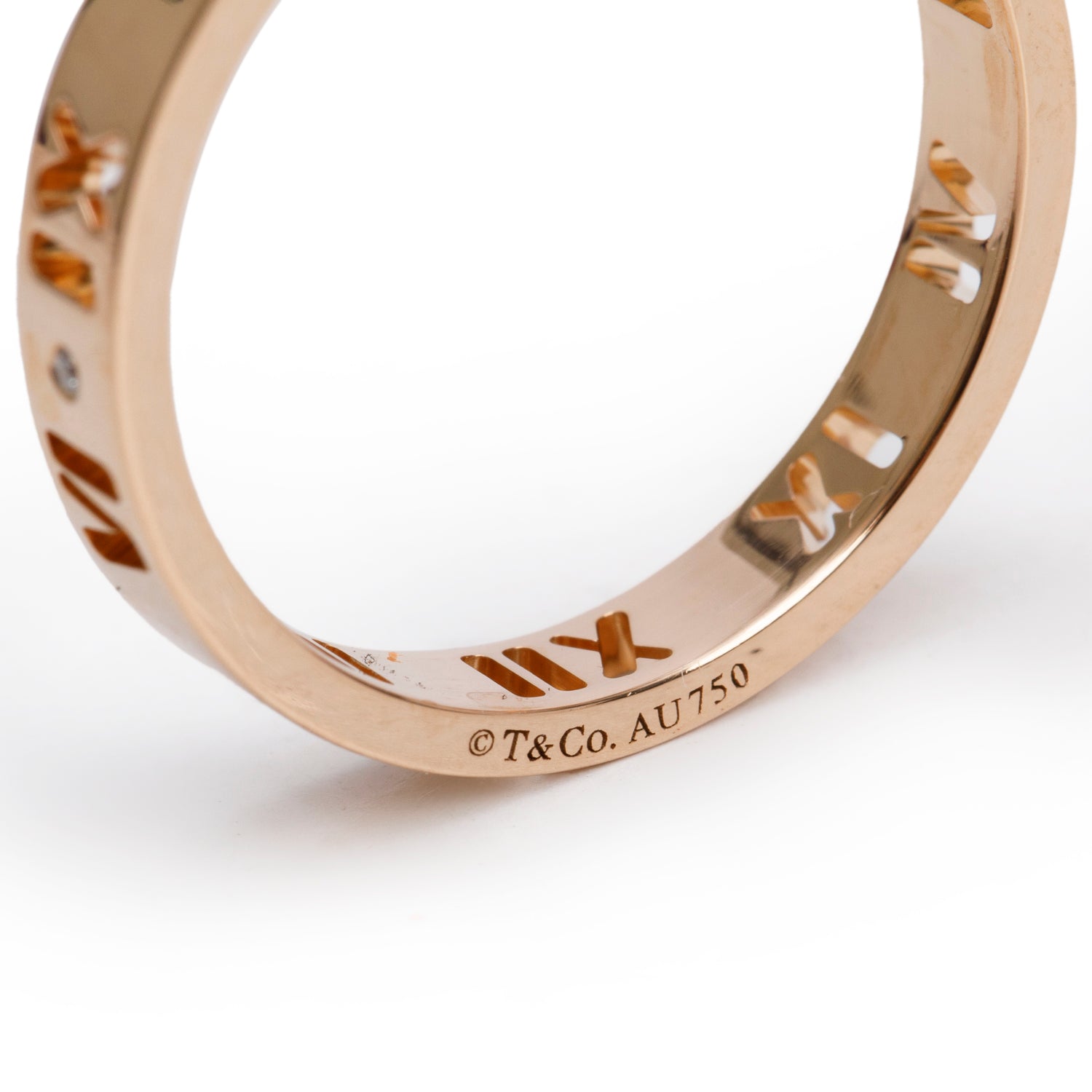 Tiffany & Co. 18k Rose Gold & Diamond Atlas Pierced 3.5 MM Band Ring, Size 8.75