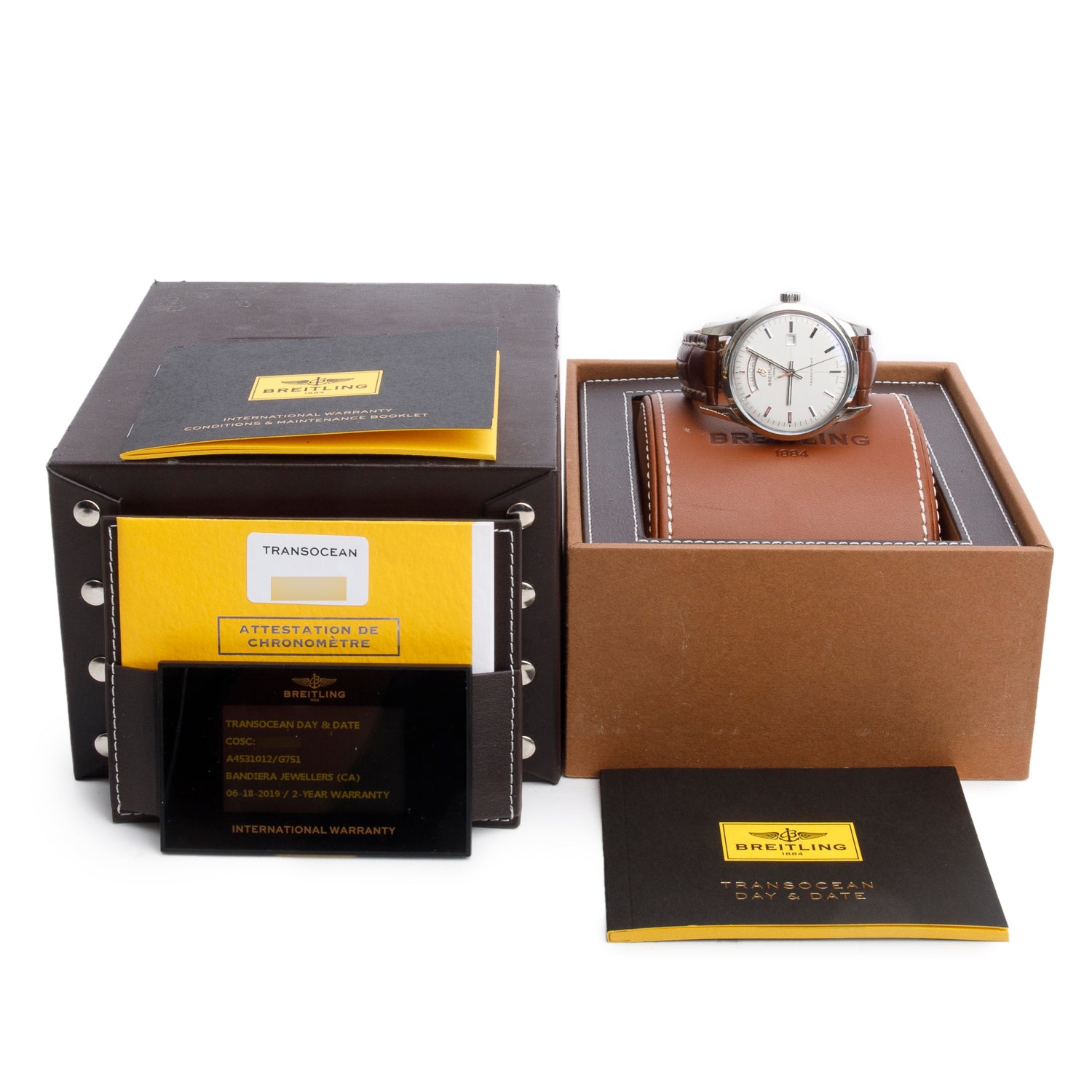 Breitling Stainless Steel Transocean Day & Date 43 MM Automatic Watch A45310 w/ Box & Papers