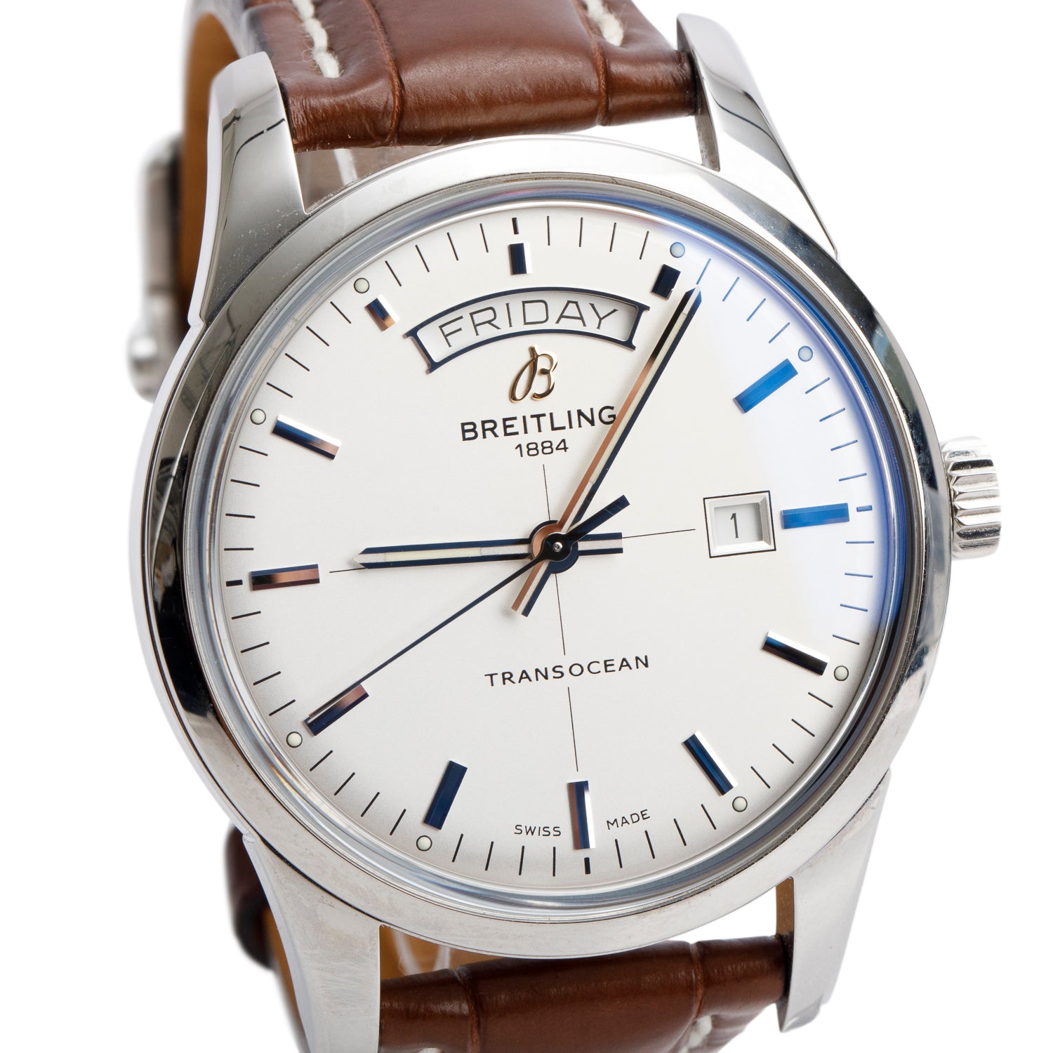 Breitling Stainless Steel Transocean Day & Date 43 MM Automatic Watch A45310 w/ Box & Papers