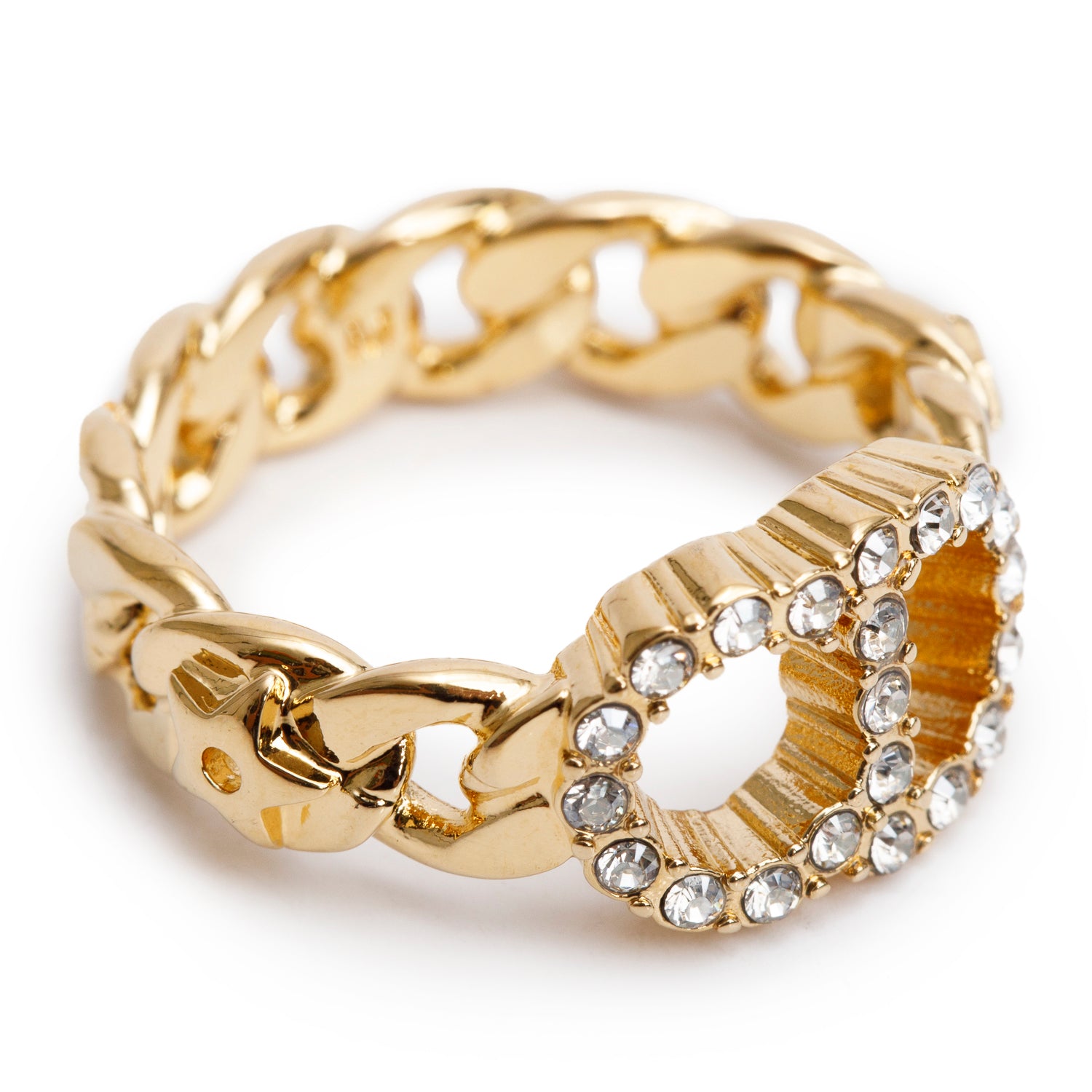 Christian Dior Gold Plated Crystal Claire D Lune Ring, Size 6