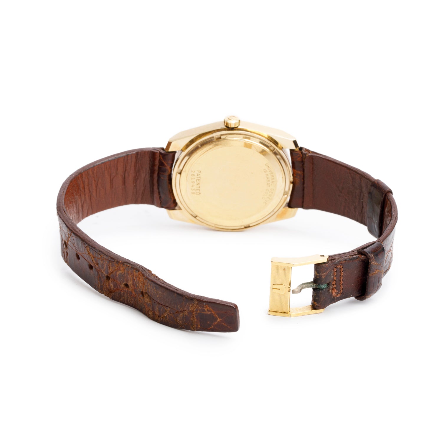 Universal Geneve Vintage 18k Yellow Gold Unisonic 34 MM Watch Brown Dial