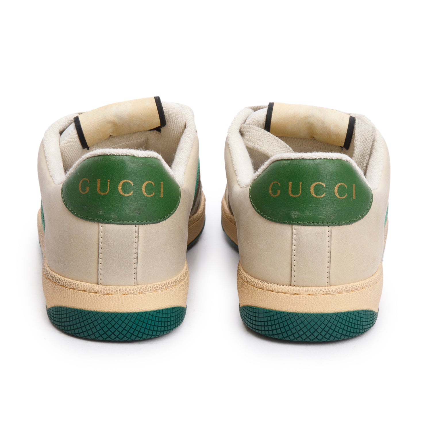 Gucci Beige, Green & White Leather Web Screener Sneakers, Men's Size 40.5 w/ Box