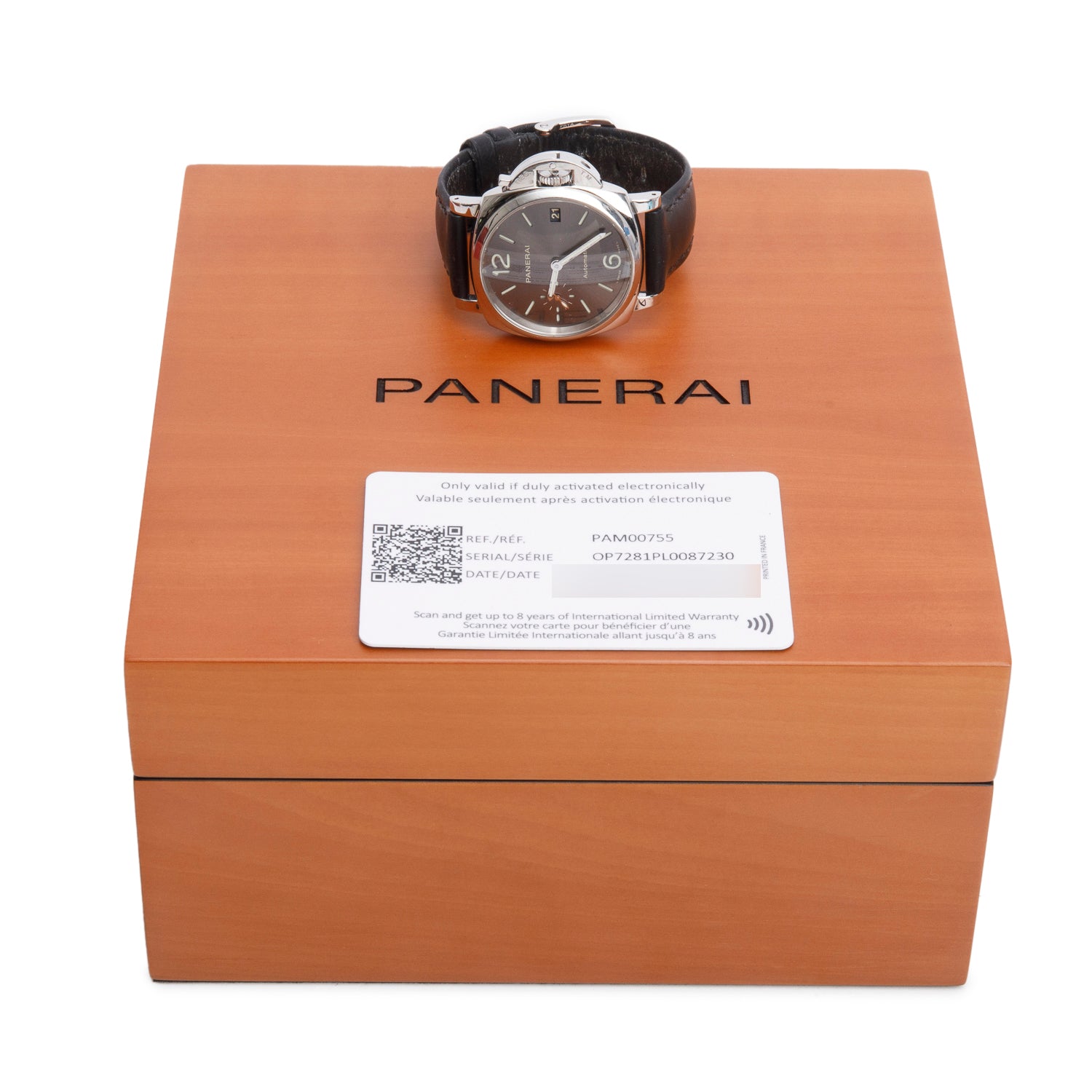 Panerai Stainless Steel Luminor Due 38 MM Automatic Watch Grey Dial PAM00755 w/ Box & Papers