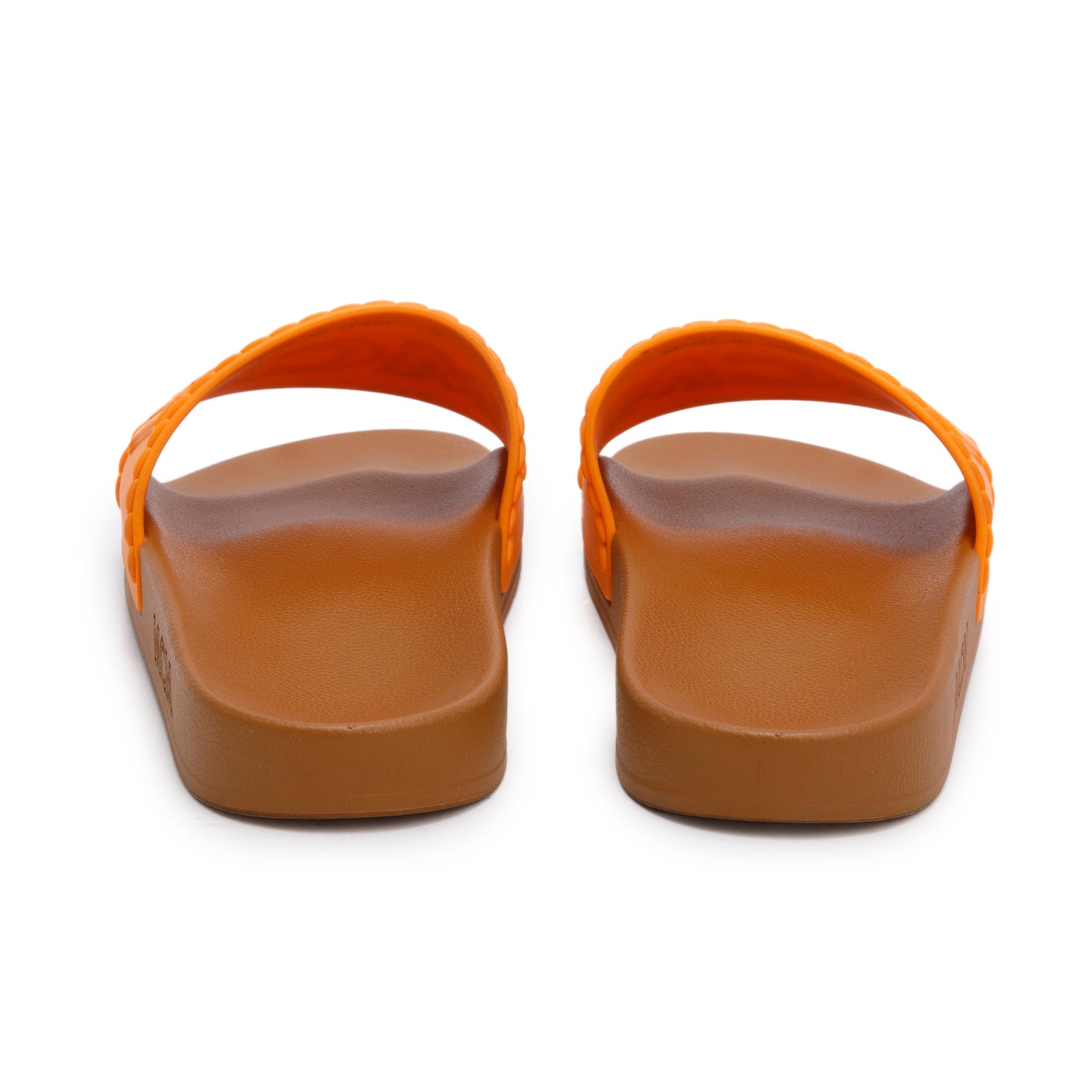 MCM Orange/Tan Rubber Logo Pool Slides, Size 39