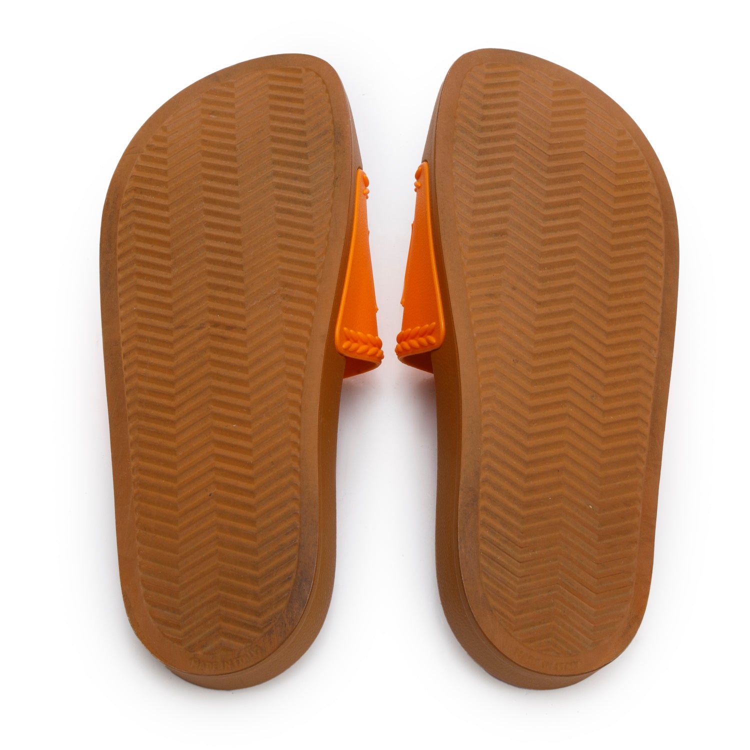MCM Orange/Tan Rubber Logo Pool Slides, Size 39