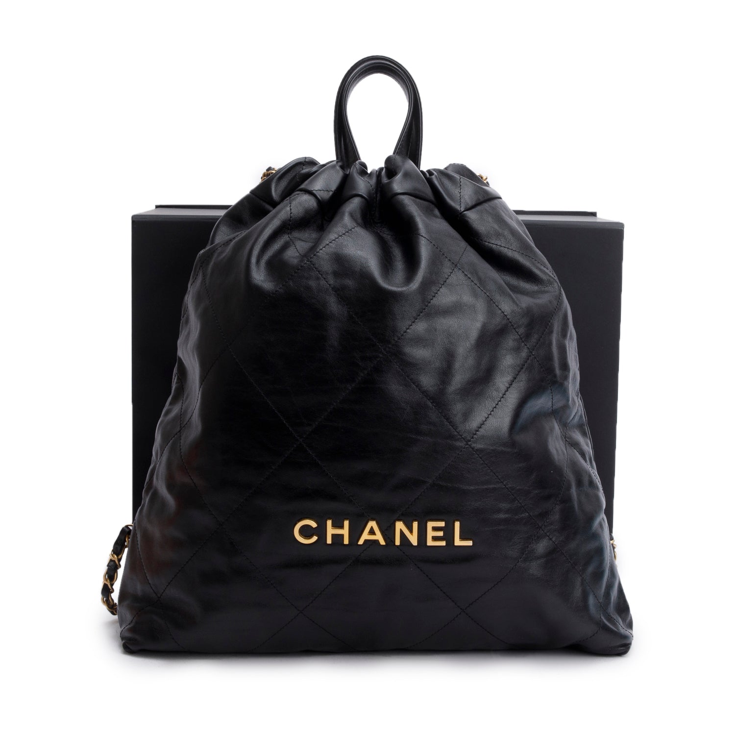 Channel Black Shiny Calfskin Leather 22 Backpack w/ Box