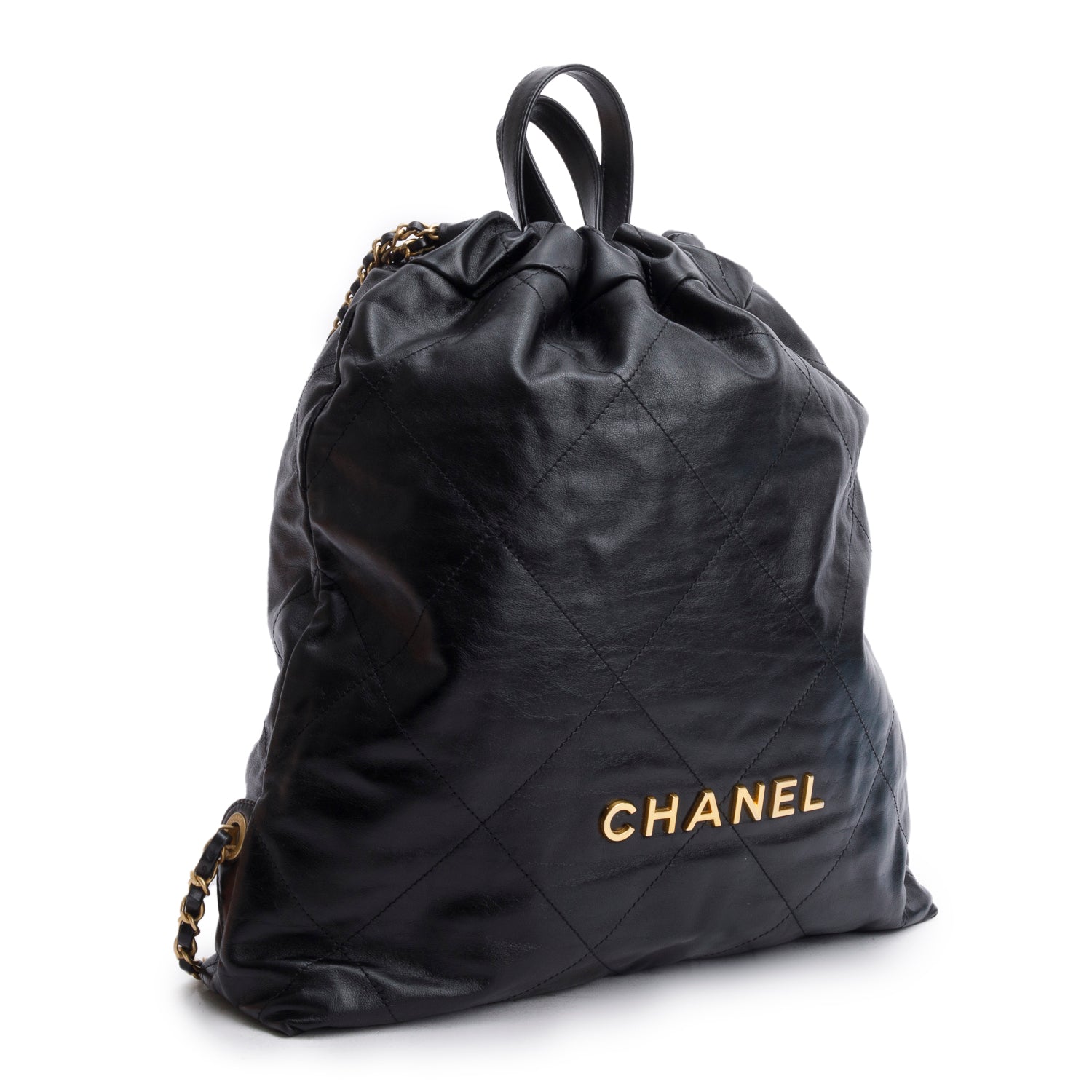 Channel Black Shiny Calfskin Leather 22 Backpack w/ Box