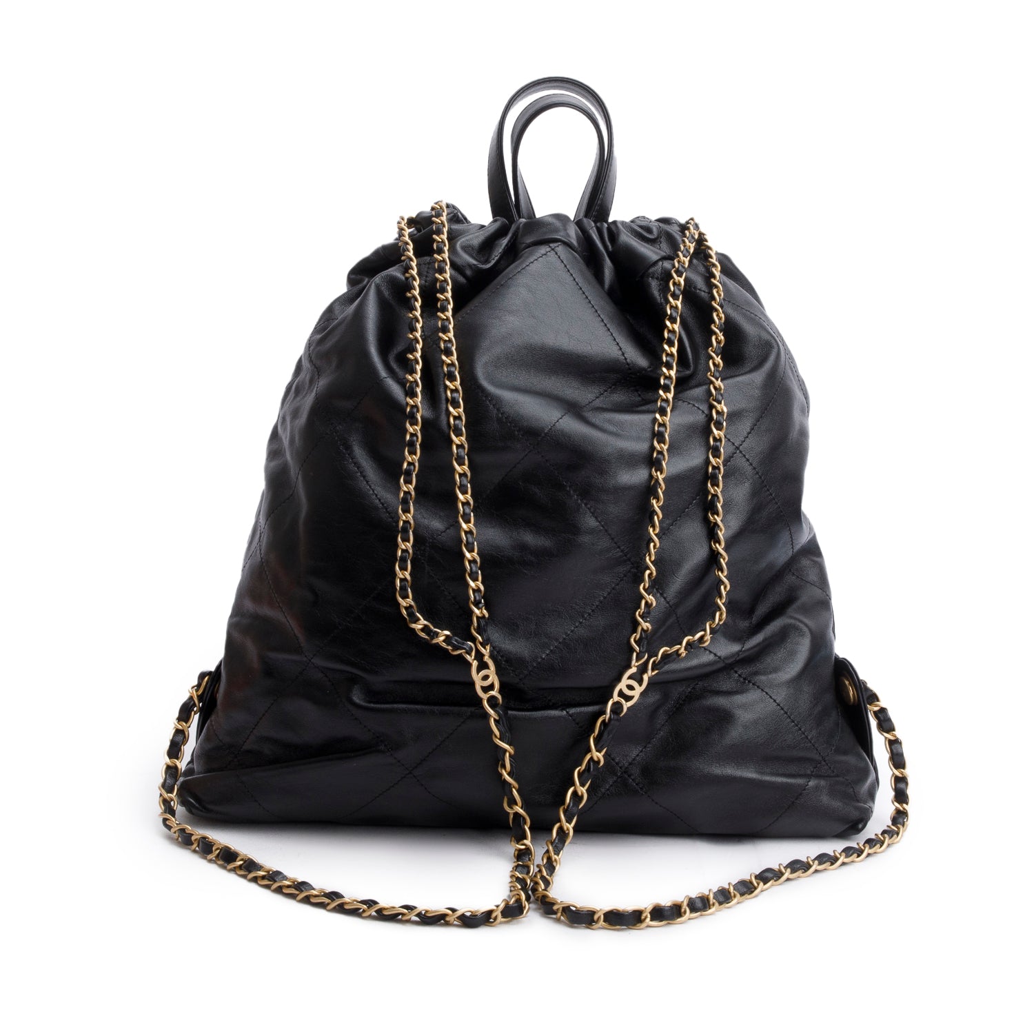 Channel Black Shiny Calfskin Leather 22 Backpack w/ Box