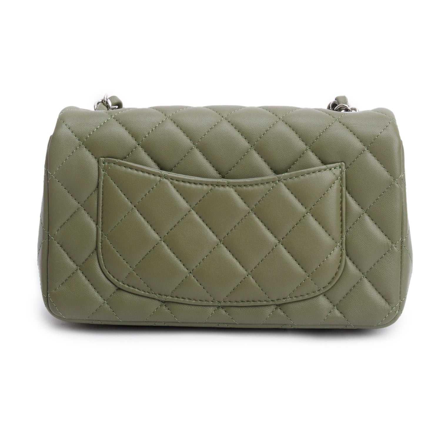 Chanel Oliver Green Quilted Lambskin Classic Mini Rectangular Flap Bag w/ Box