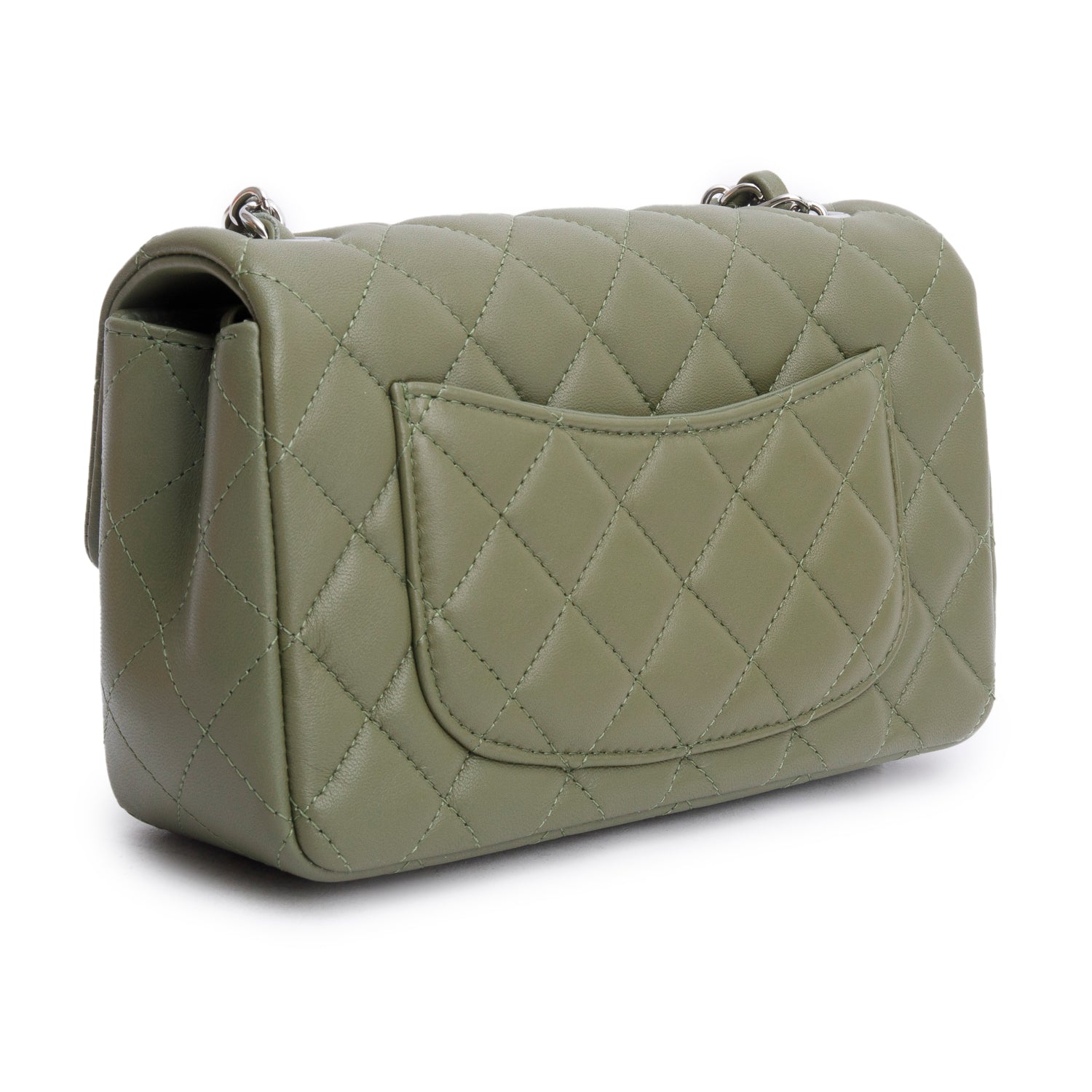 Chanel Oliver Green Quilted Lambskin Classic Mini Rectangular Flap Bag w/ Box