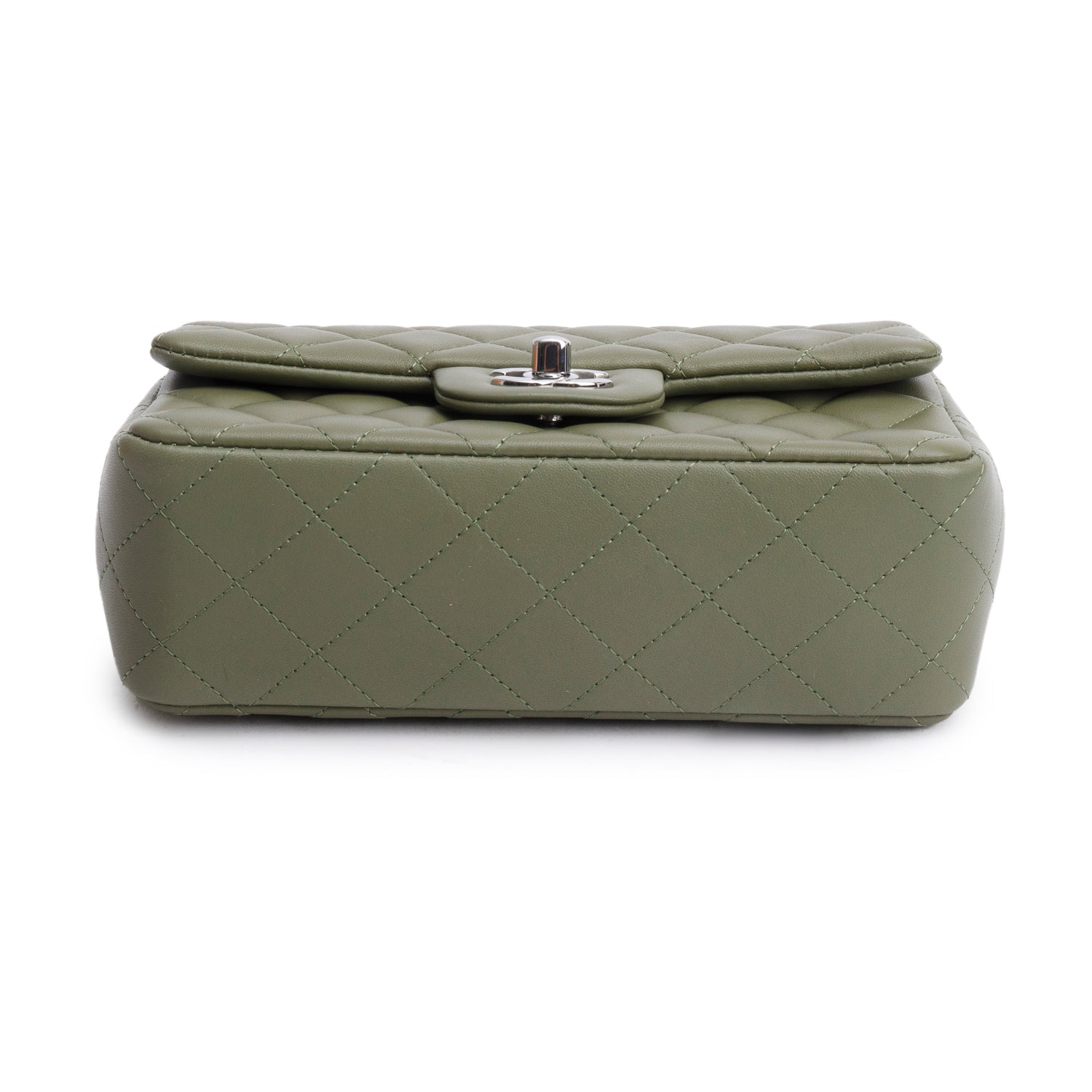 Chanel Oliver Green Quilted Lambskin Classic Mini Rectangular Flap Bag w/ Box