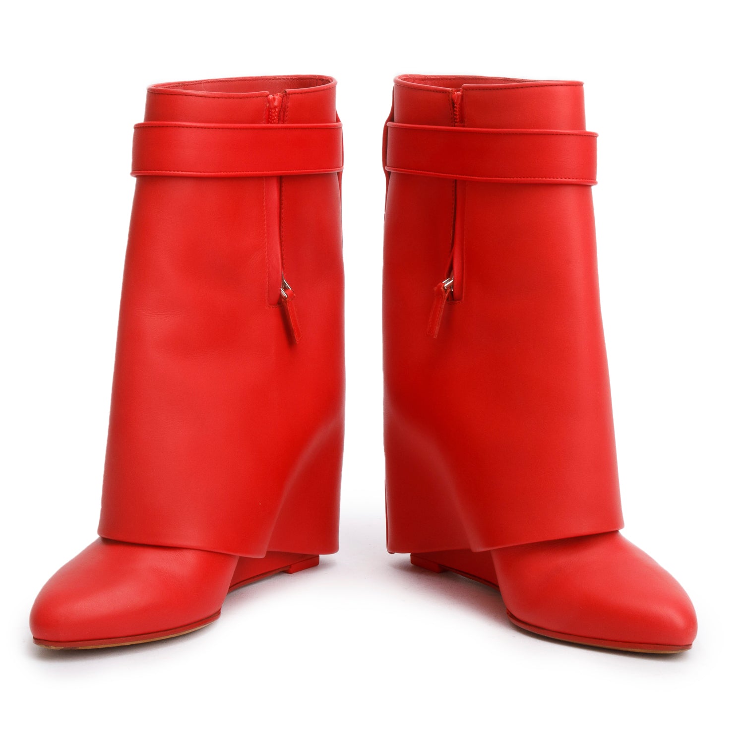Givenchy Red Smooth Calfskin Leather Shark Lock Ankle Boots, Size 36