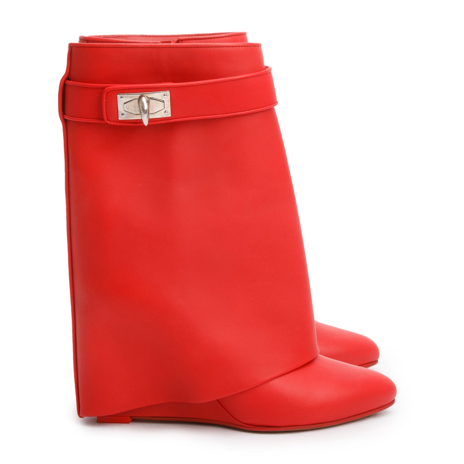 Givenchy Red Smooth Calfskin Leather Shark Lock Ankle Boots, Size 36