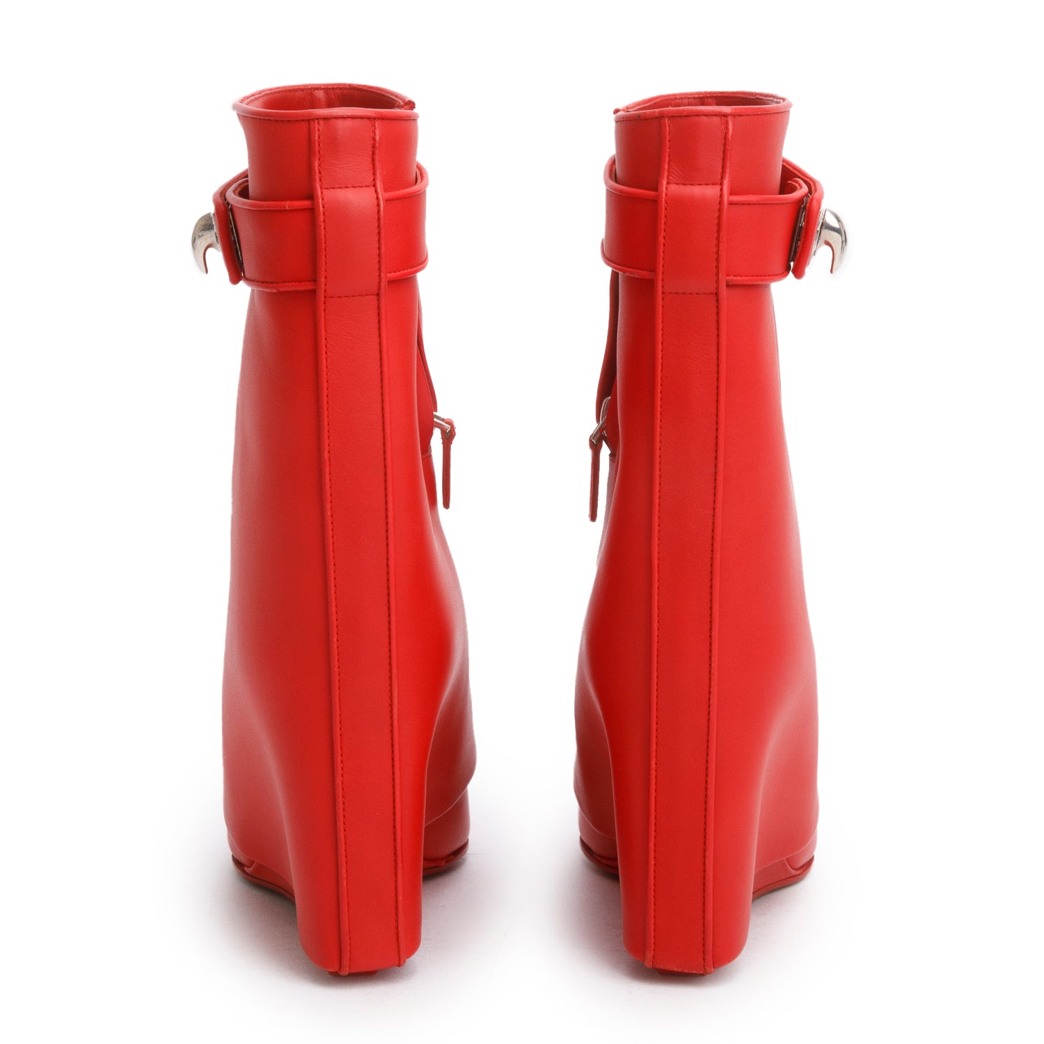Givenchy Red Smooth Calfskin Leather Shark Lock Ankle Boots, Size 36