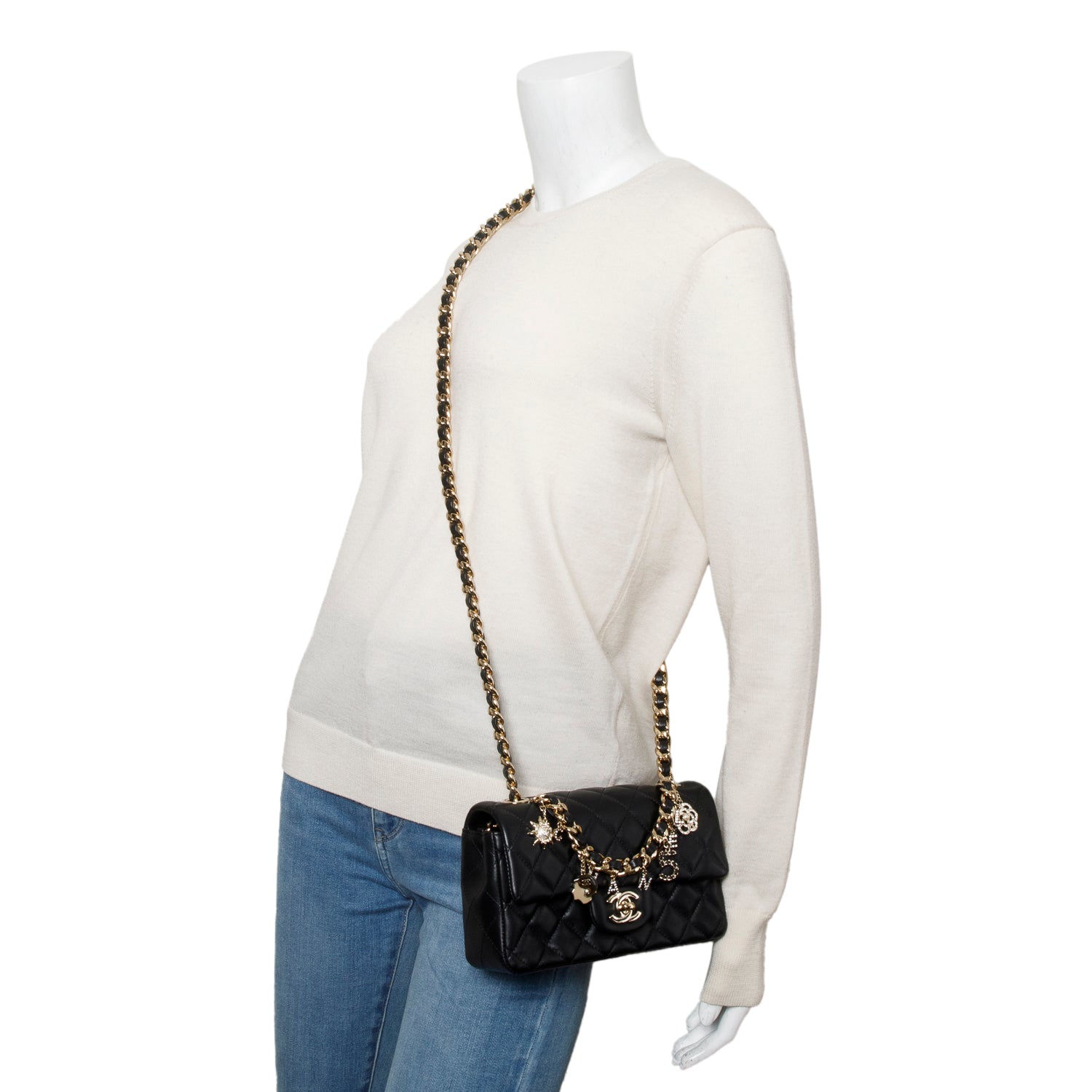 Chanel 2020 Black Lambskin Mini Coco Charms Rectangular Flap w/ Box & Authenticity Card