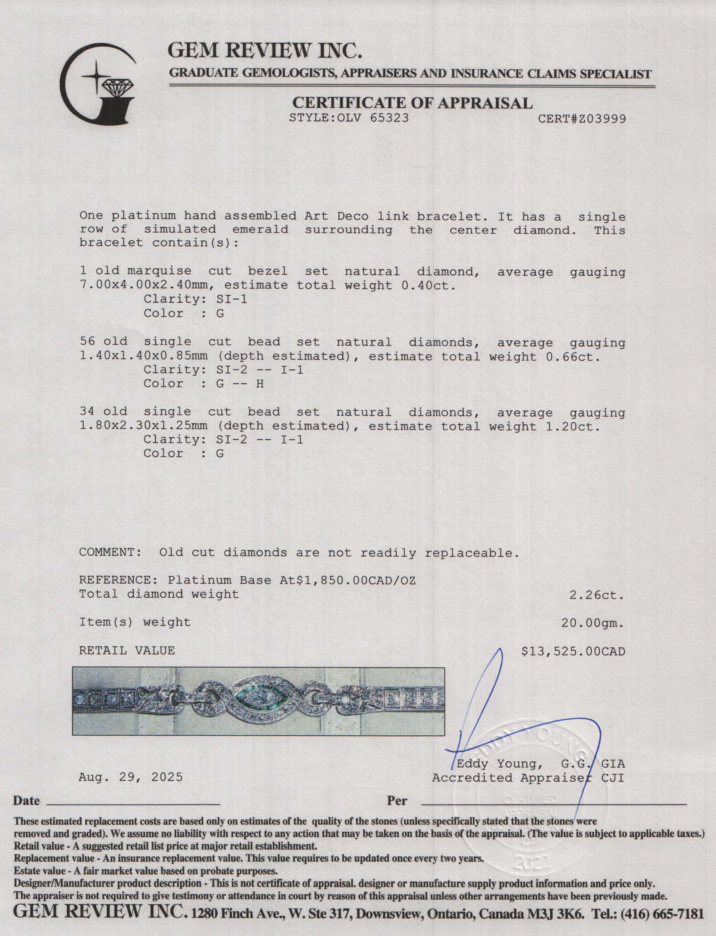 Antique Platinum Emerald and Diamond Art Deco Bracelet