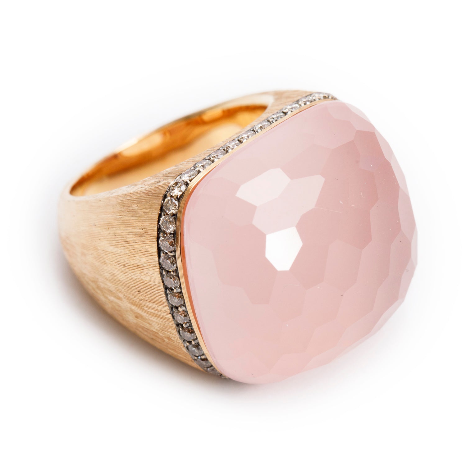 18k Rose Gold Rose Quartz and Diamond Ring, Size 6.5