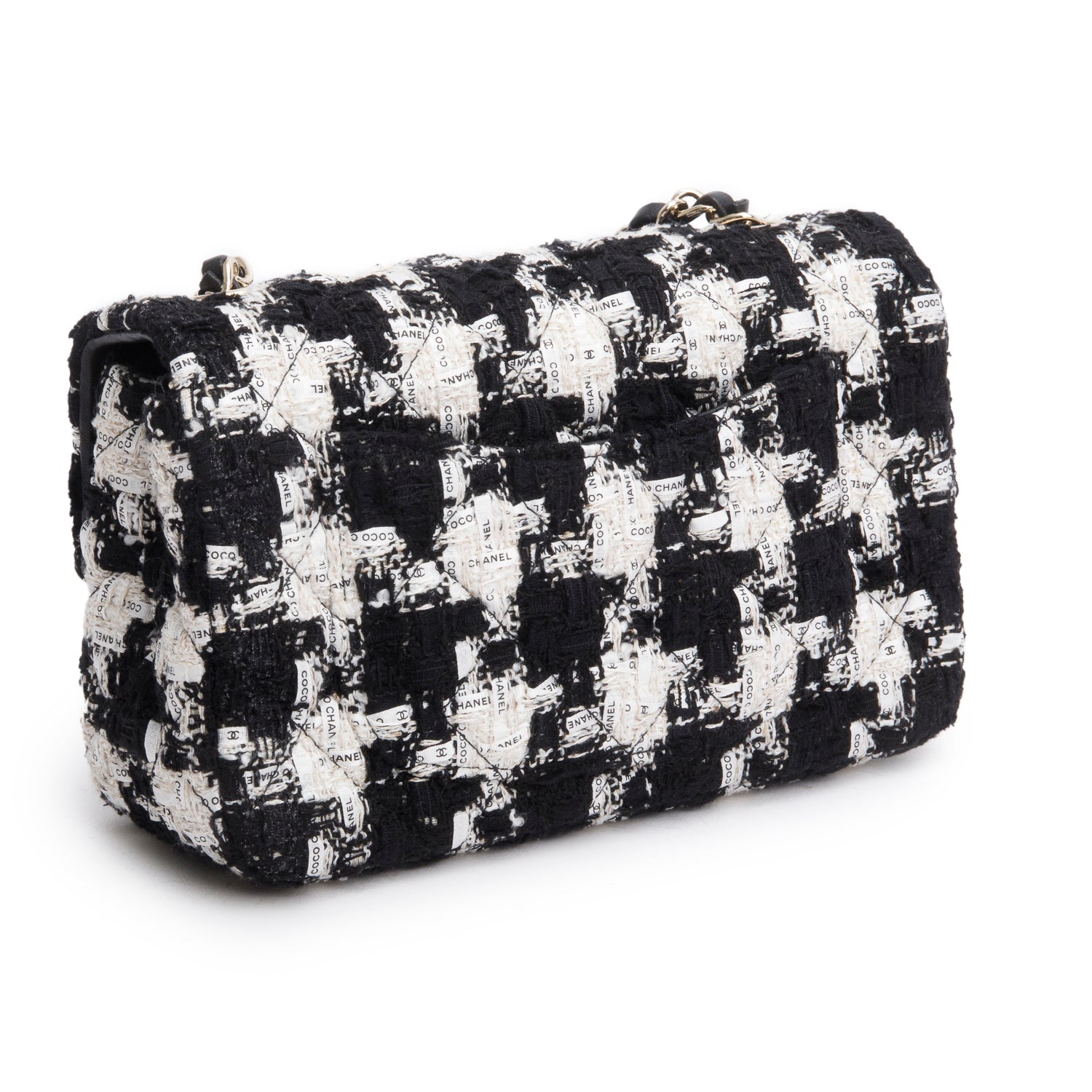 Chanel Black/White Tweed Houndstooth Quilted Mini Rectangular Flap w/ Box & Authenticity Card