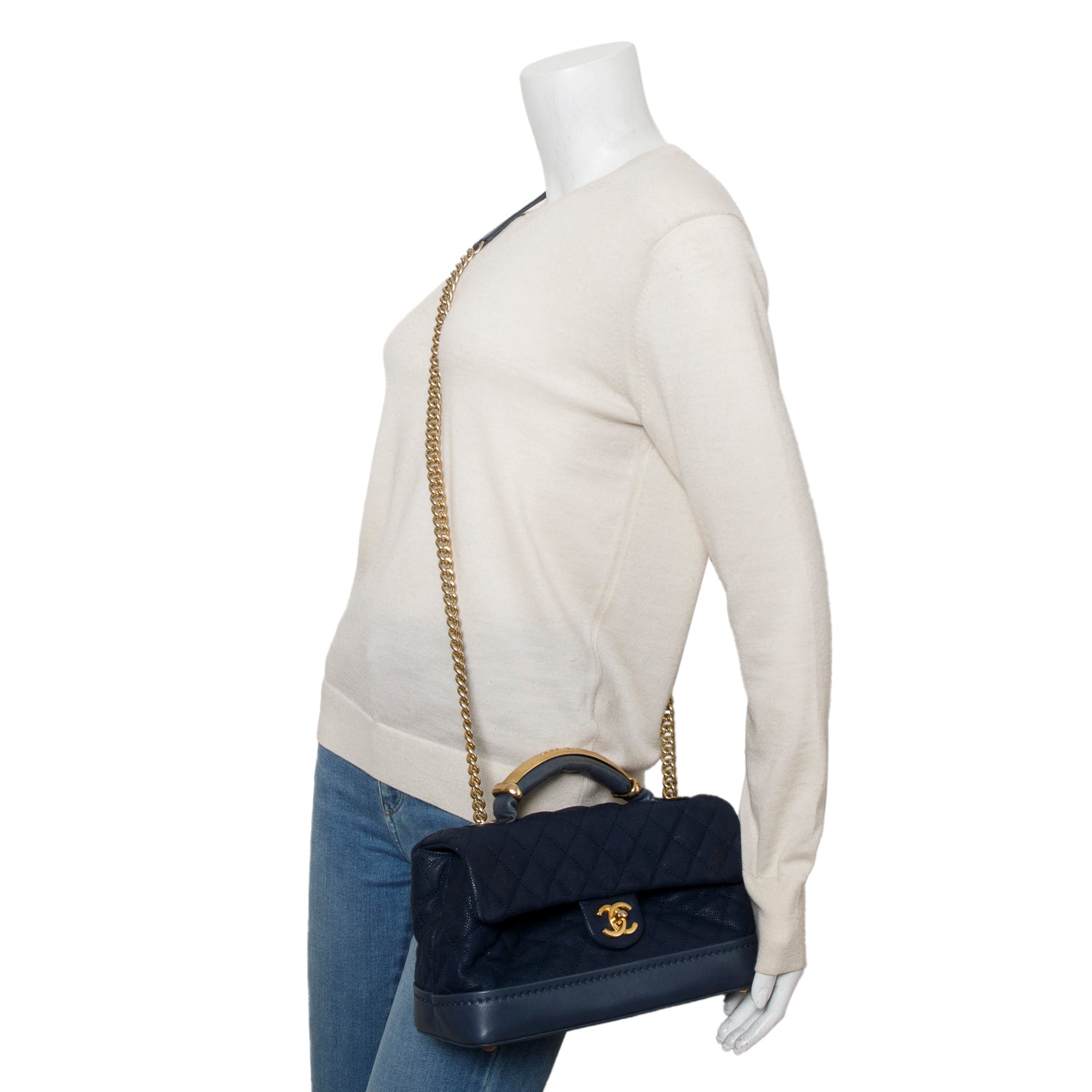 Chanel Navy Caviar Quilted Medium Globe Trotter Flap Bag