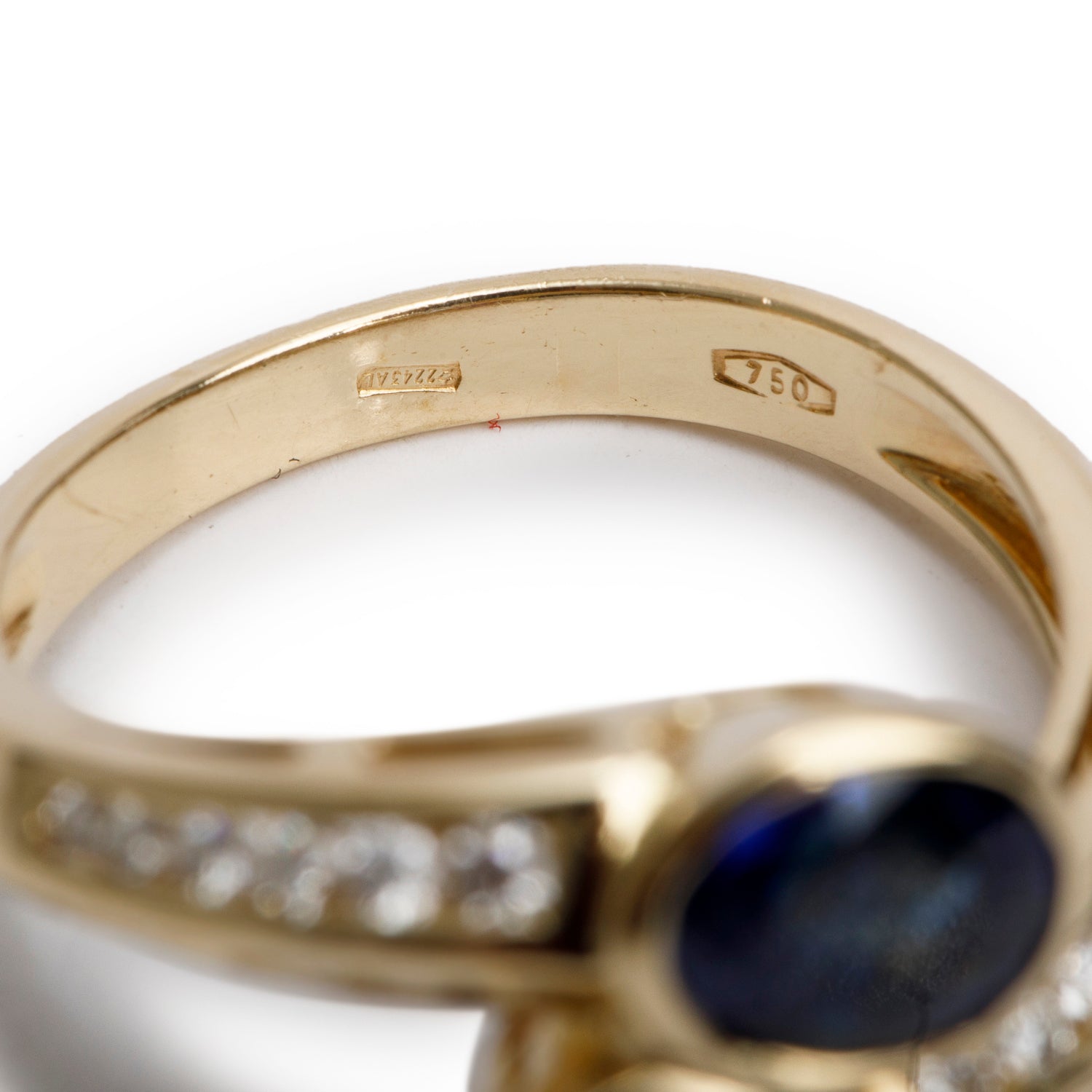 18k Yellow Gold Ruby, Sapphire and Diamond Ring, Size 7