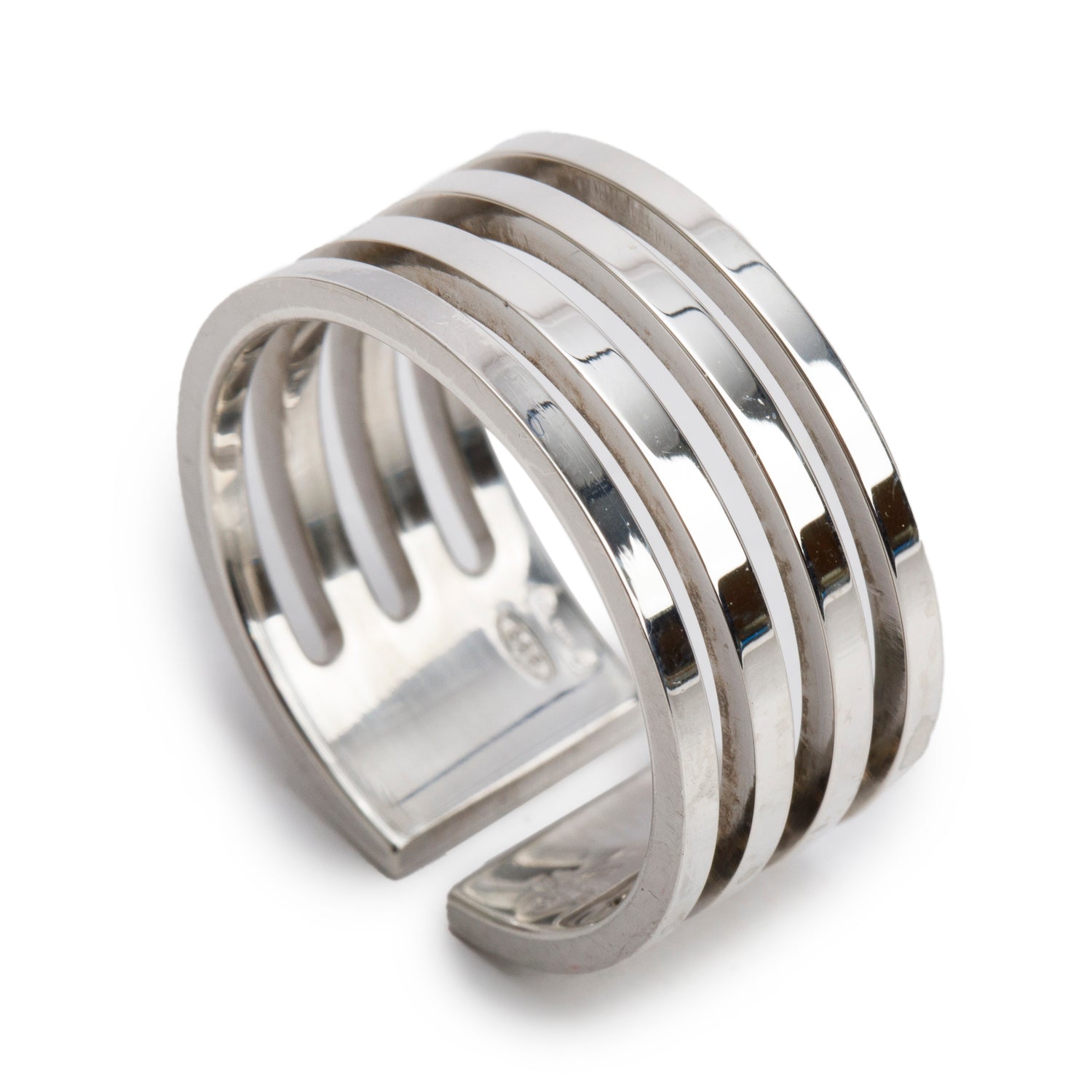 Gucci Vintage Sterling Silver Four-Row Ring, Size 10