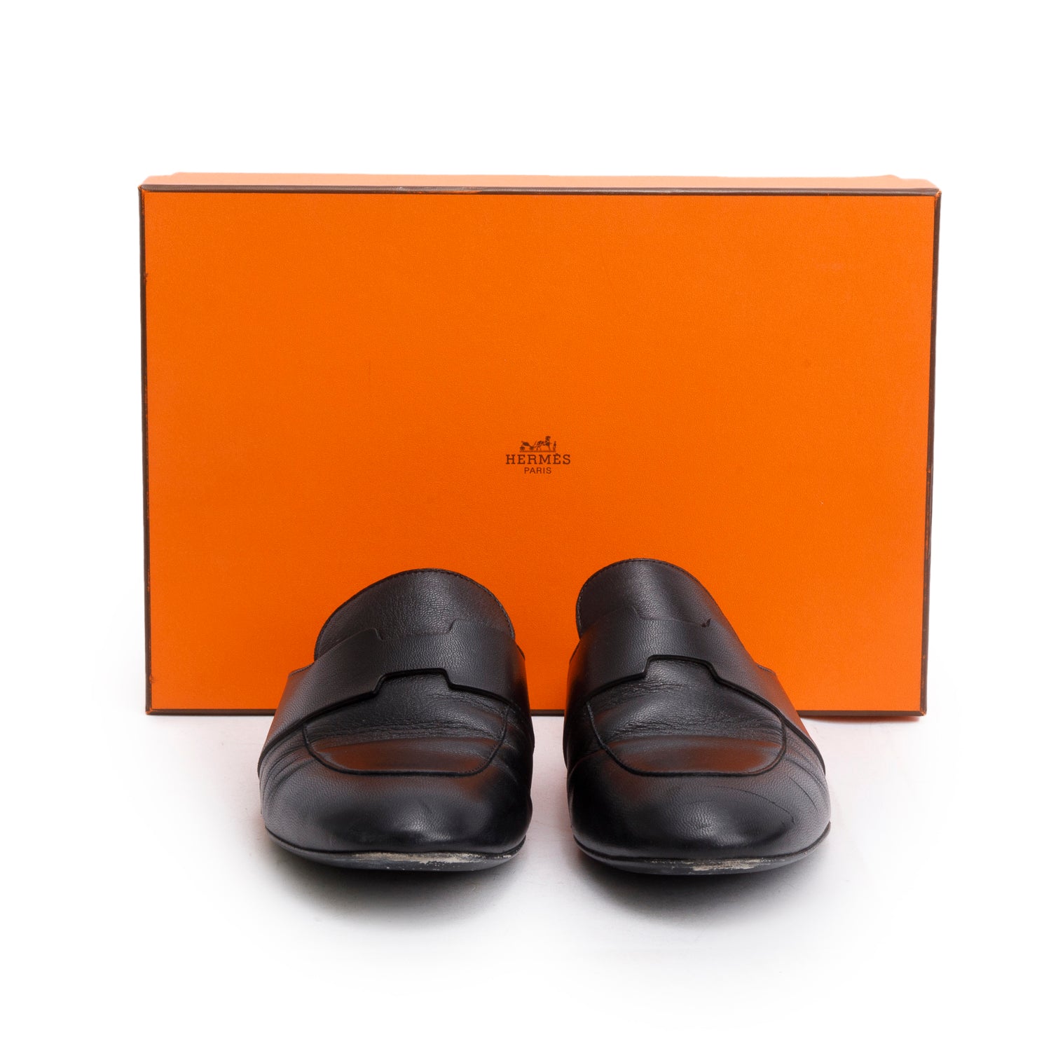 Hermes Noir Supple Goatskin Leather Catena Mules, Size 38.5 w/ Box