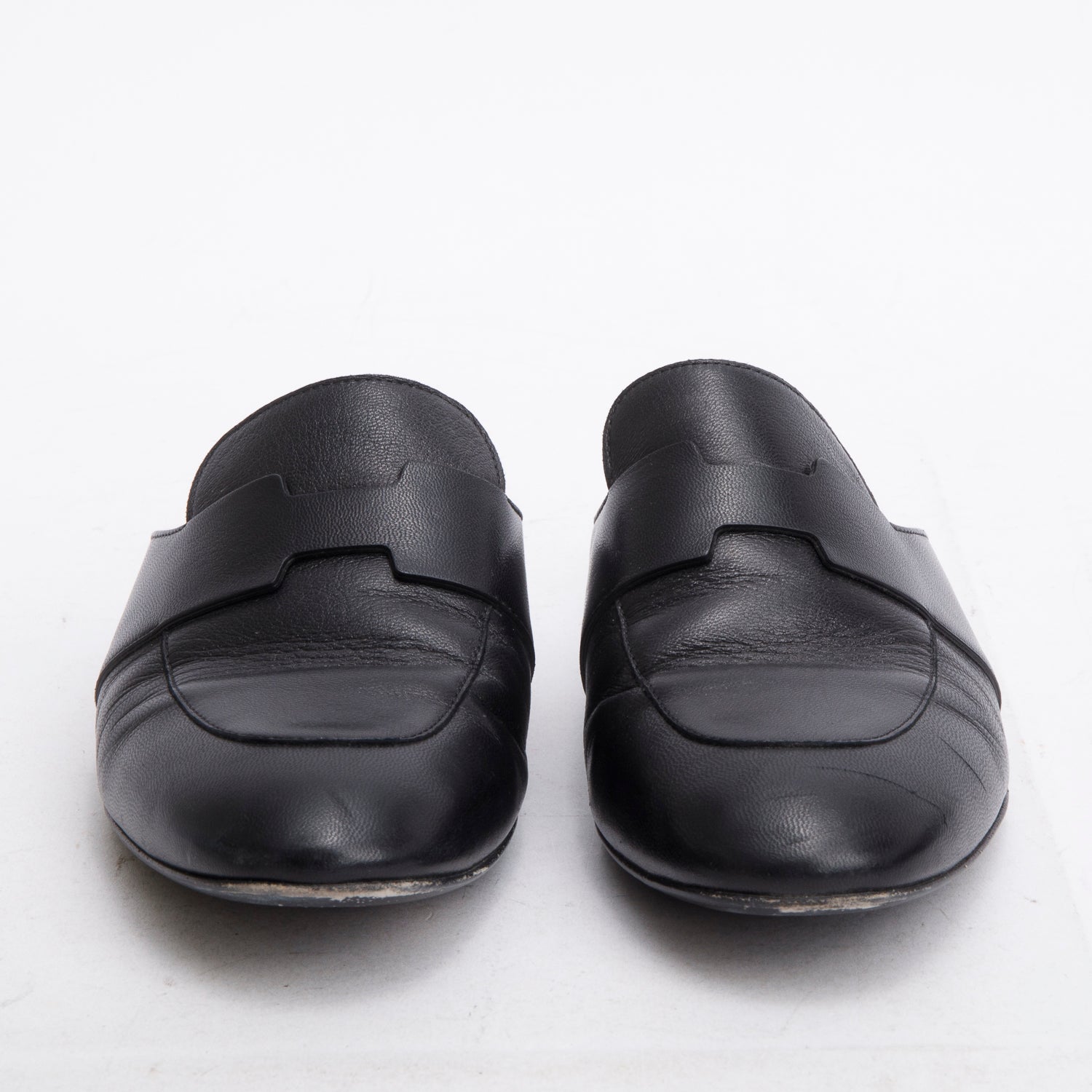 Hermes Noir Supple Goatskin Leather Catena Mules, Size 38.5 w/ Box