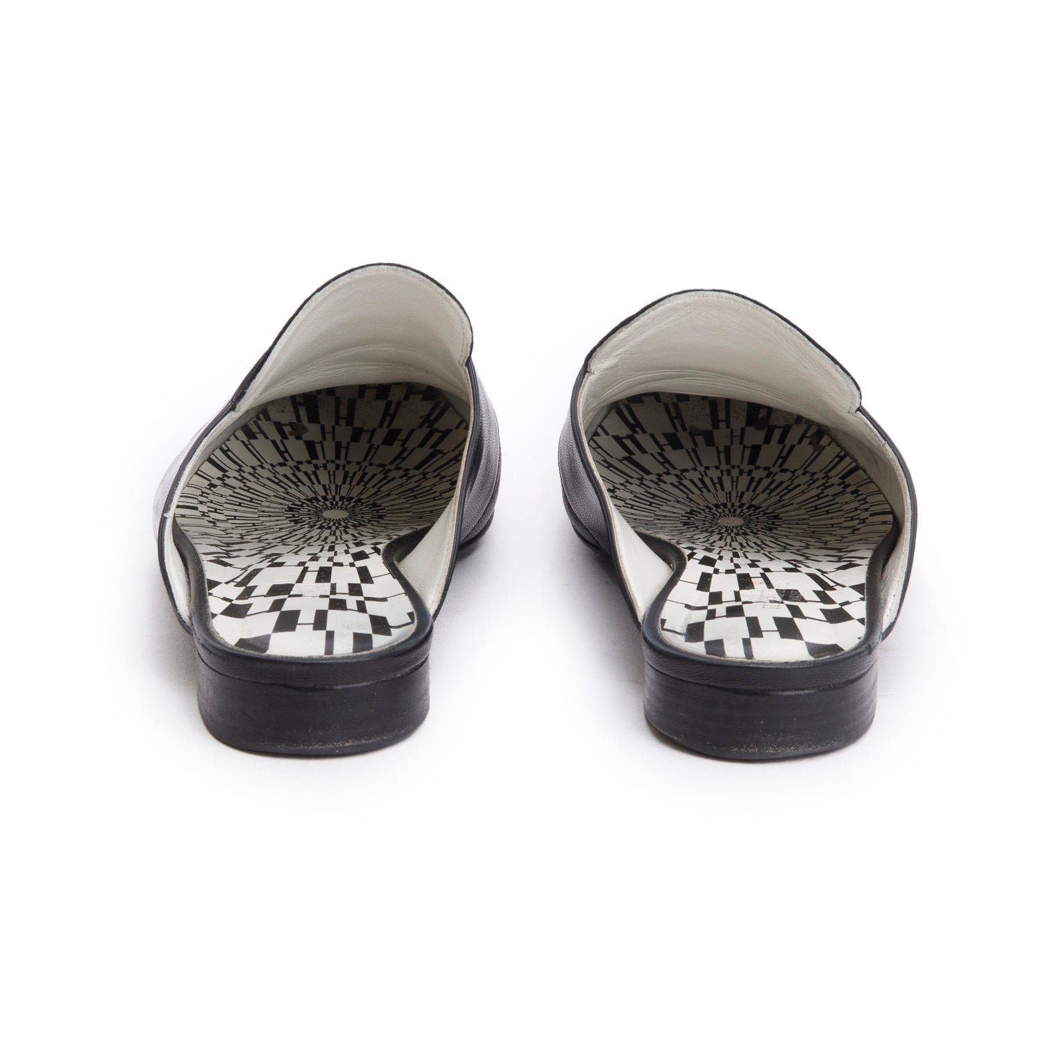 Hermes Noir Supple Goatskin Leather Catena Mules, Size 38.5 w/ Box