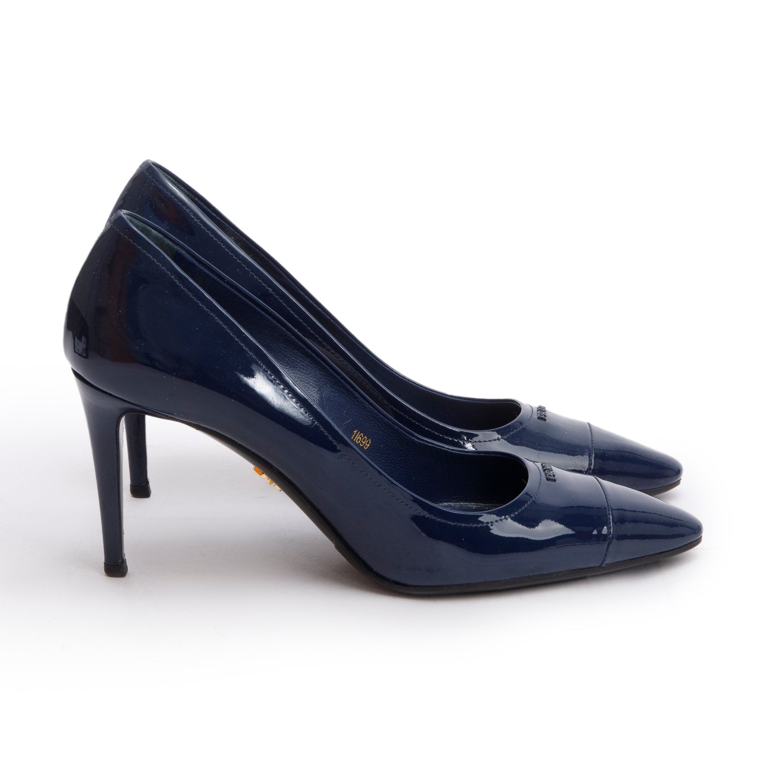 Prada Blue Patent Leather Pumps, Size 38 w/ Box