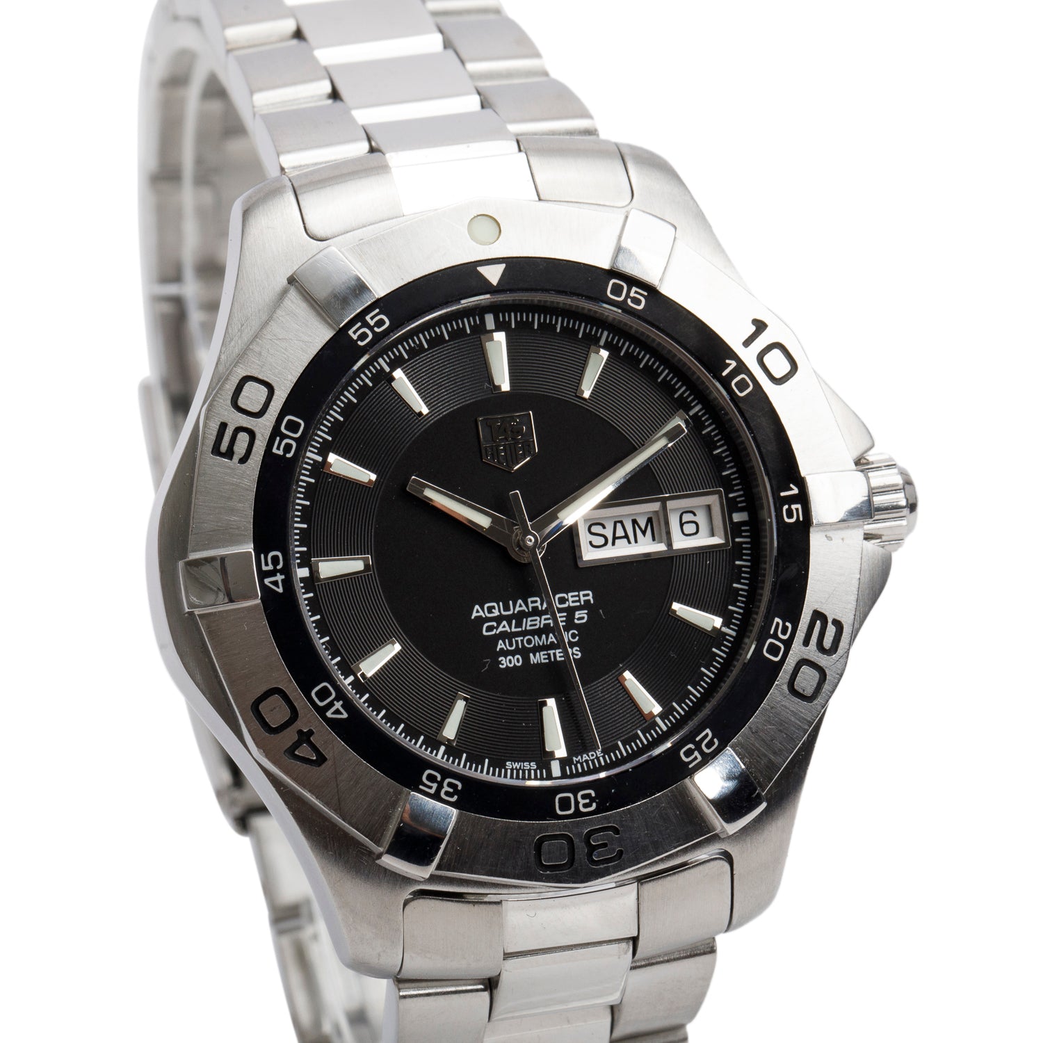 Tag Heuer Stainless Steel Aquaracer 2000 Day Date 41 MM Automatic Watch Black Dial WAF2010