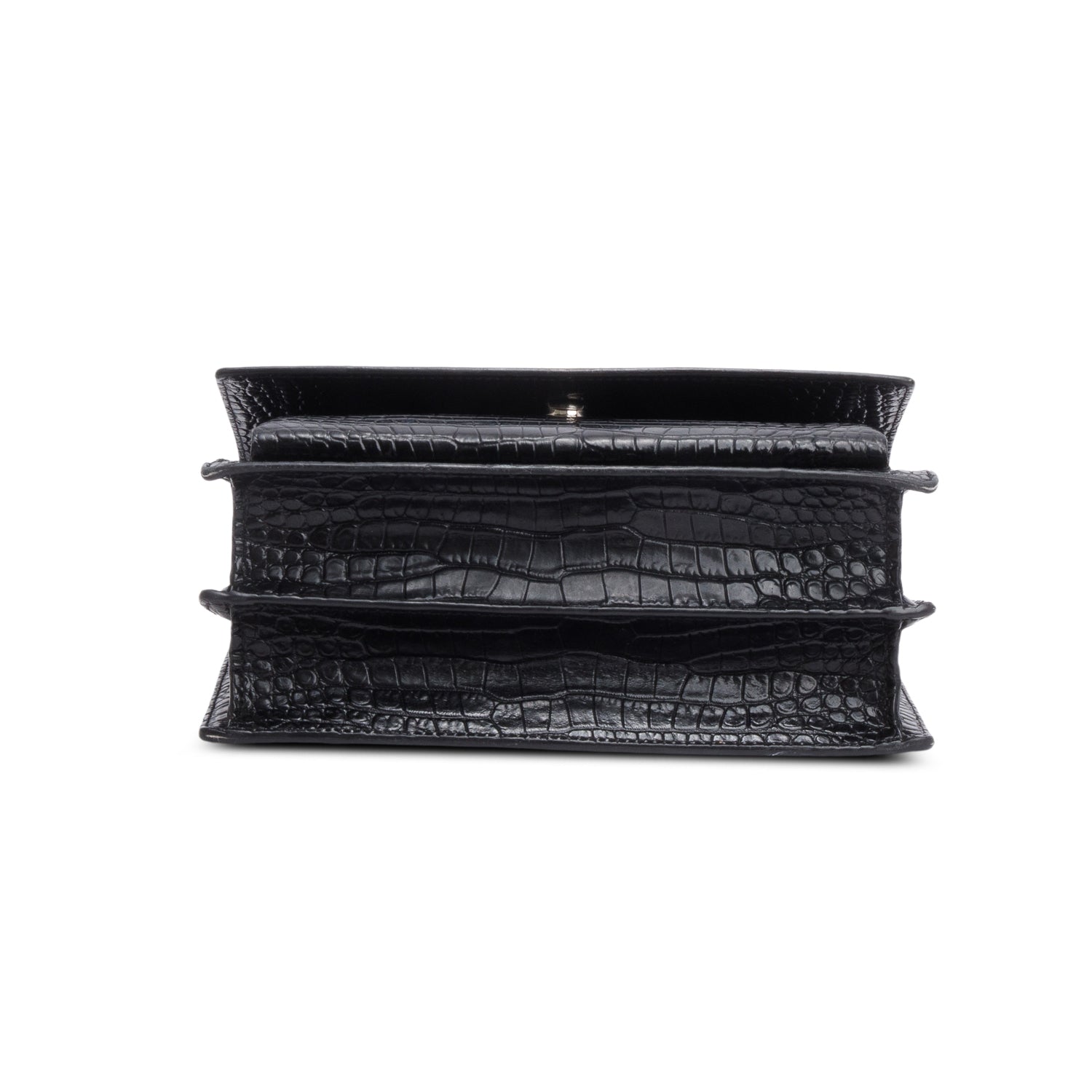 Saint Laurent Black Croc Embossed Calfskin Medium Sunset Bag