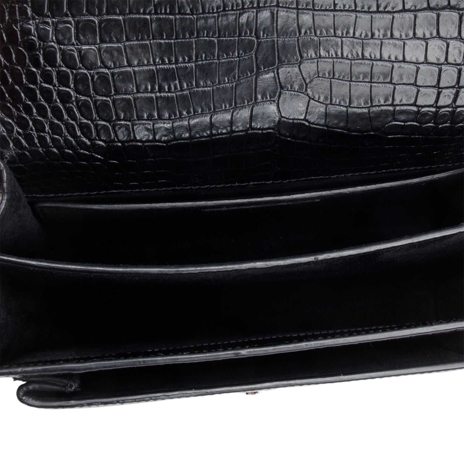 Saint Laurent Black Croc Embossed Calfskin Medium Sunset Bag