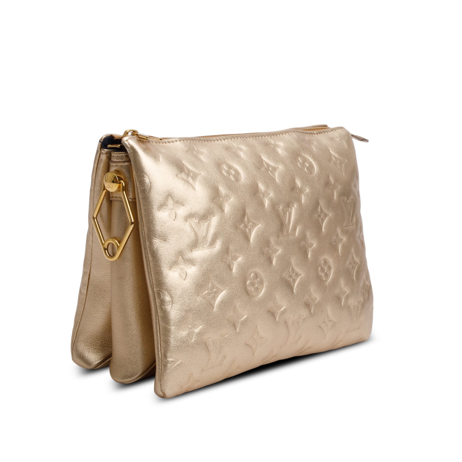 Louis Vuitton 2021 Gold Monogram Embossed Lambskin Leather Coussin PM w/ Straps