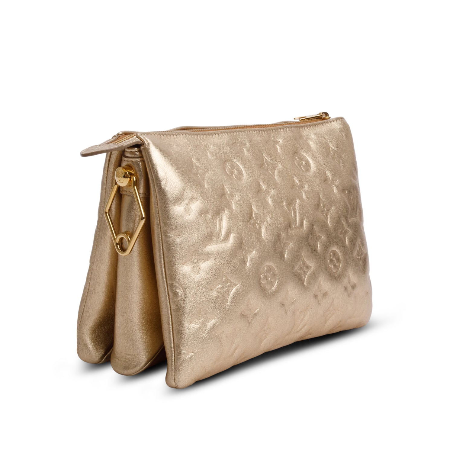 Louis Vuitton 2021 Gold Monogram Embossed Lambskin Leather Coussin PM w/ Straps