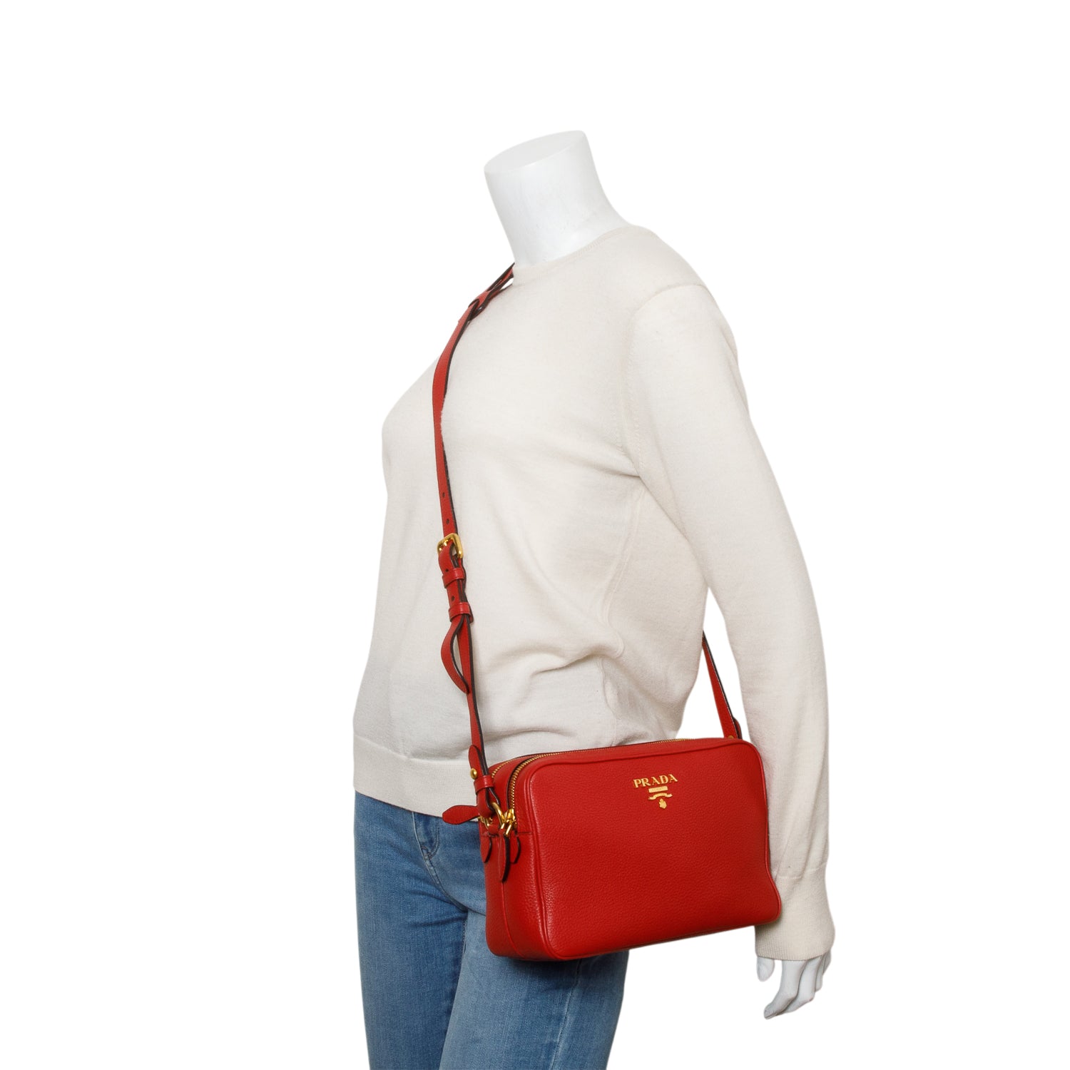 Prada Red Vitello Phenix Leather Camera Bag w/ Authenticity Card