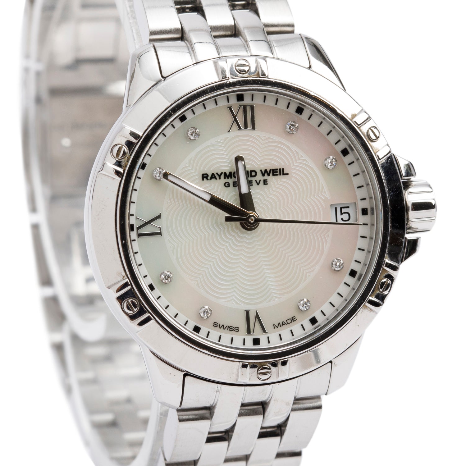 Raymond Weil Stainless Steel Tango 30 MM Quartz Watch Mother of Pearl Diamond Dial 5960