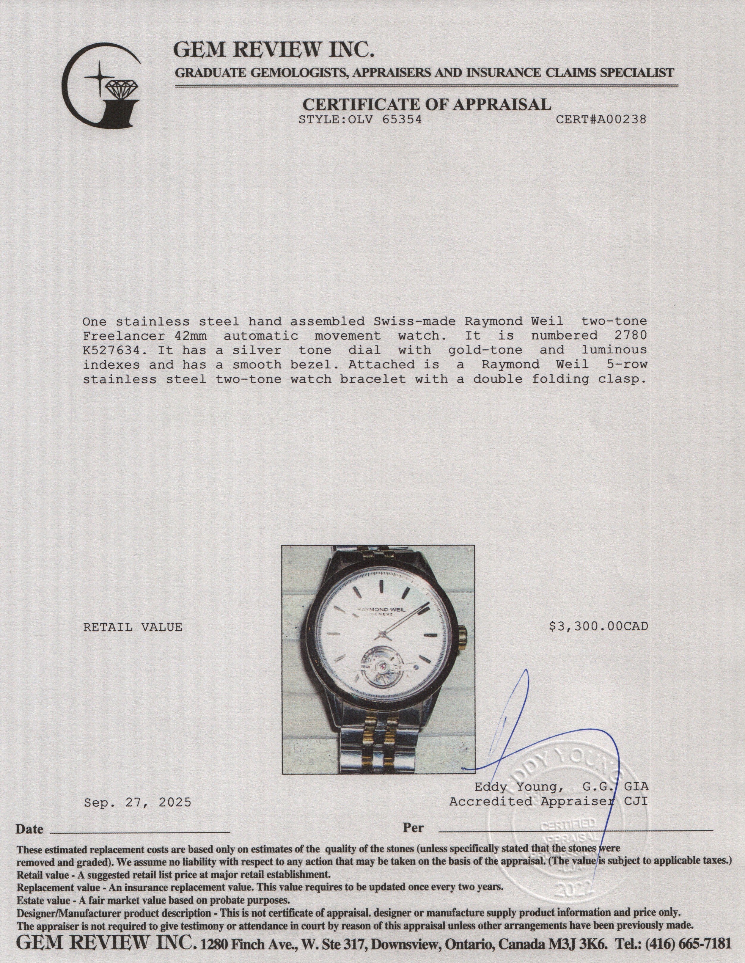 Raymond Weil Two-Tone Stainless Steel Freelancer 42 MM Automatic Watch 2780