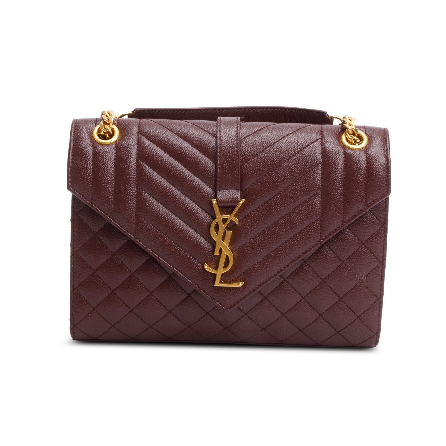 Saint Laurent 2024 Burgundy Grain de Poudre Medium Envelope Shoulder Bag