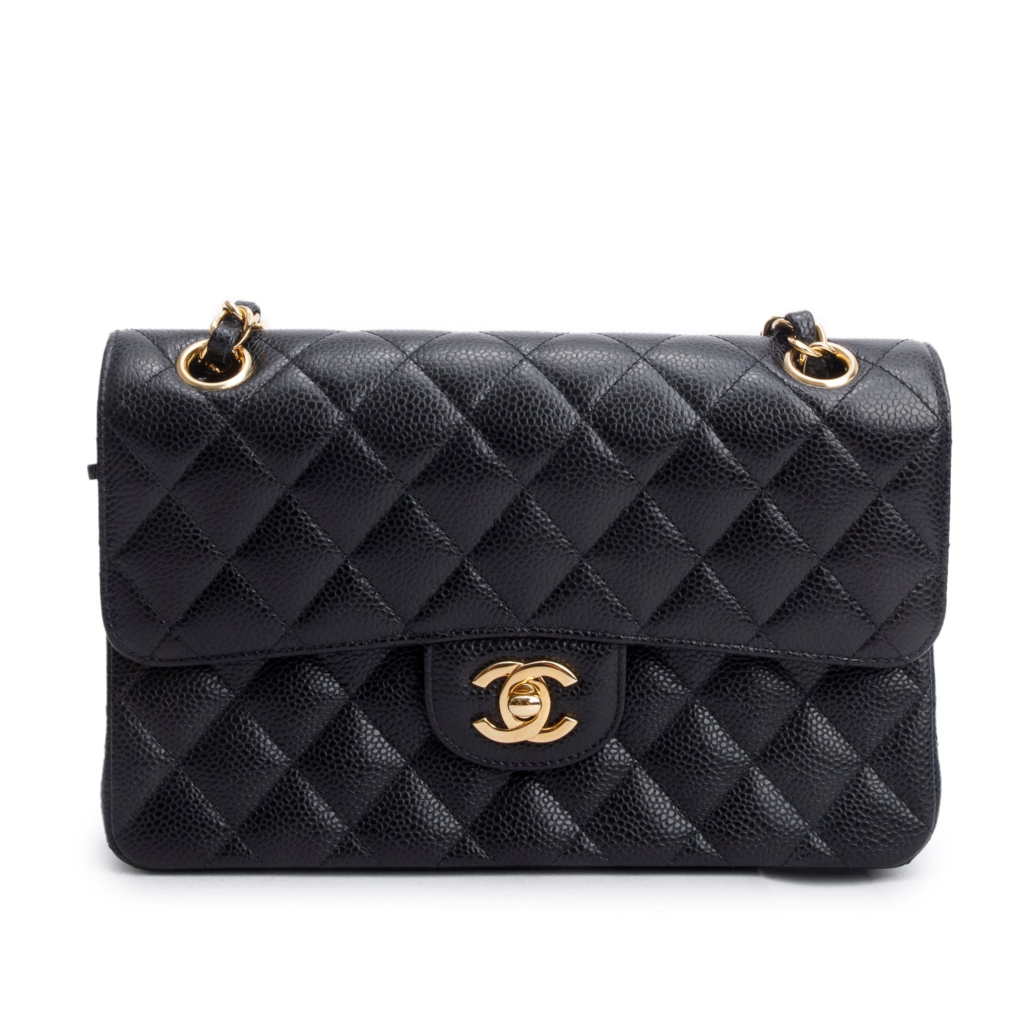Chanel Black Quilted Caviar Leather Classic Small Double Flap Bag w/ Box & Authenticity Card