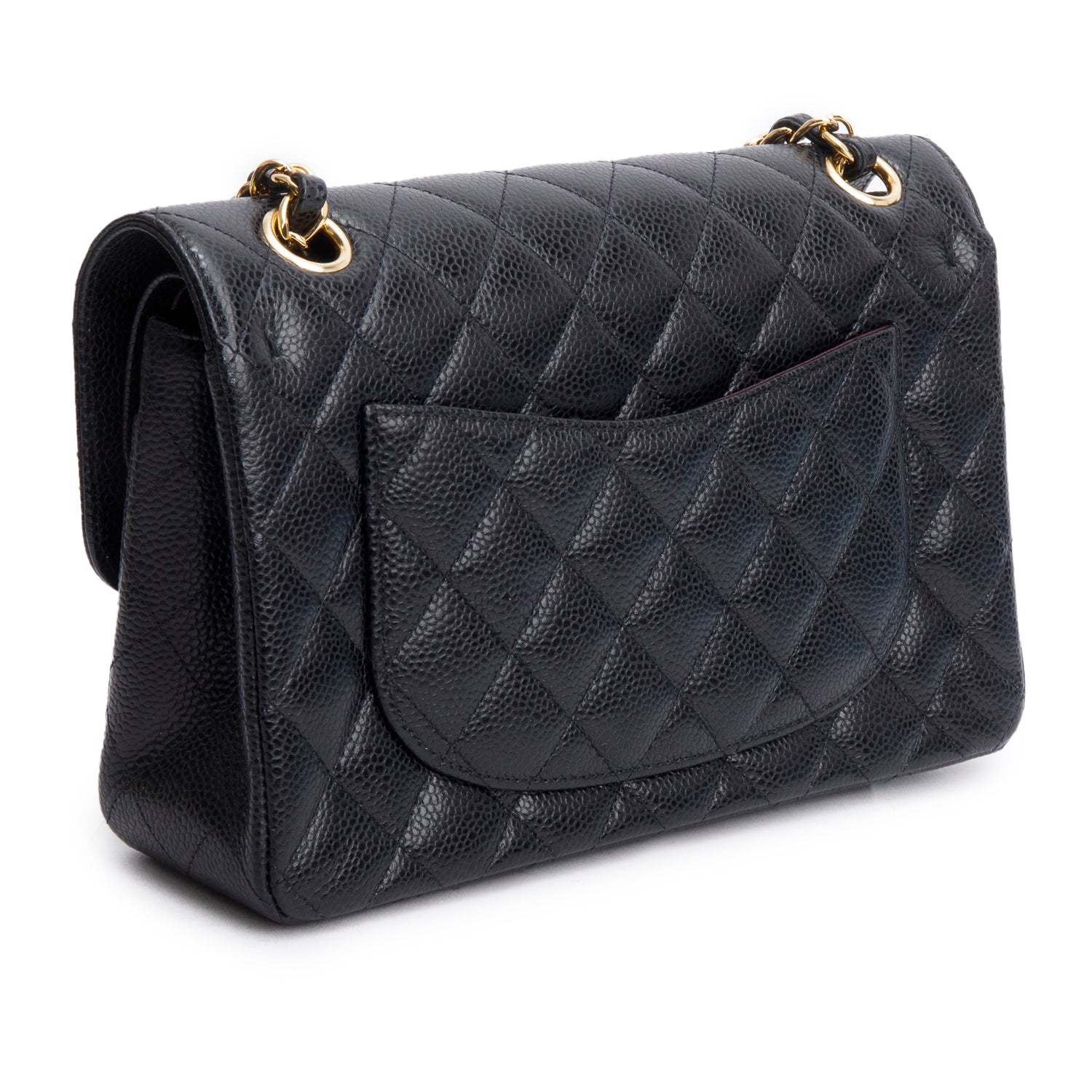 Chanel Black Quilted Caviar Leather Classic Small Double Flap Bag w/ Box & Authenticity Card