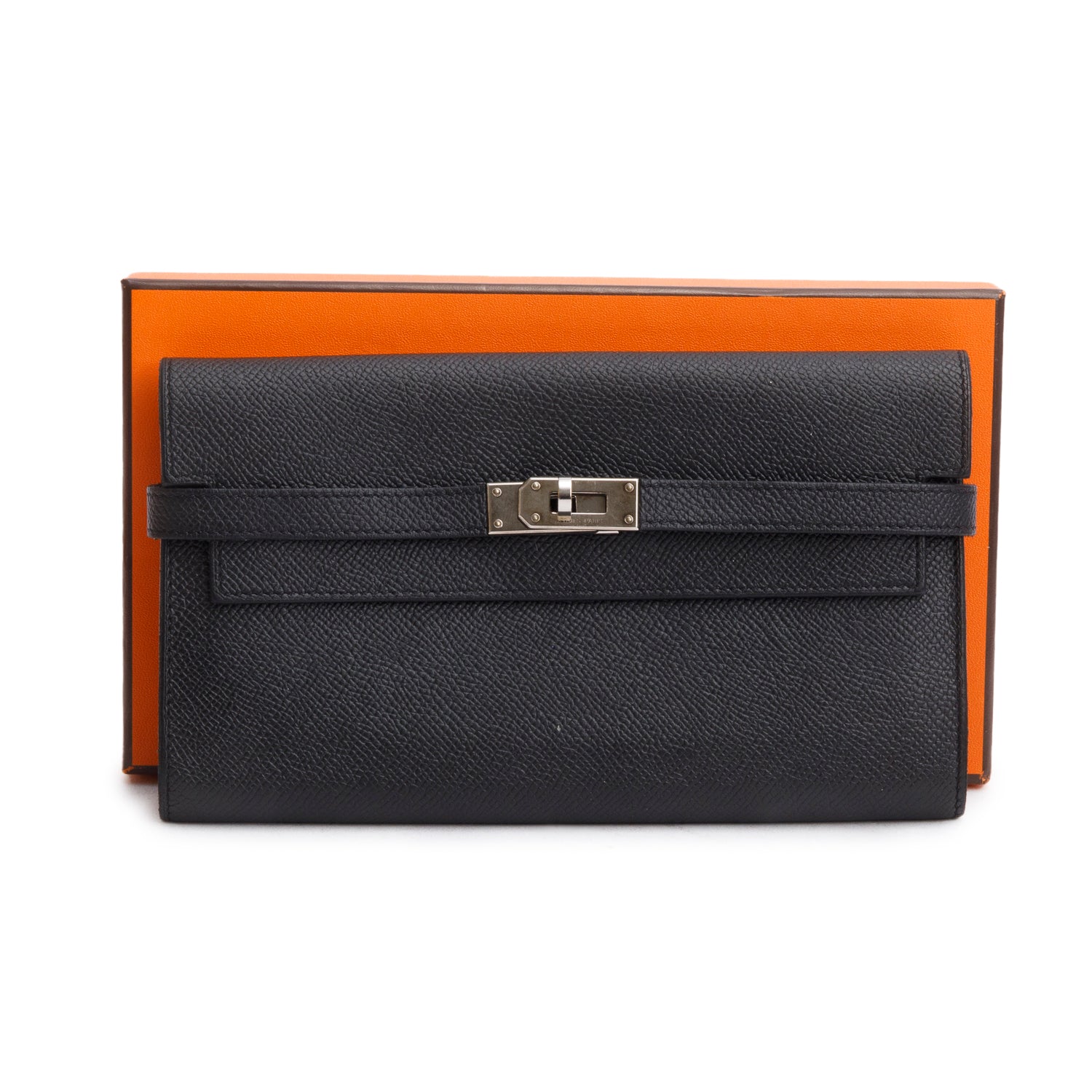 Hermes Noir Epsom Leather Classic Kelly Longue Wallet w/ Box