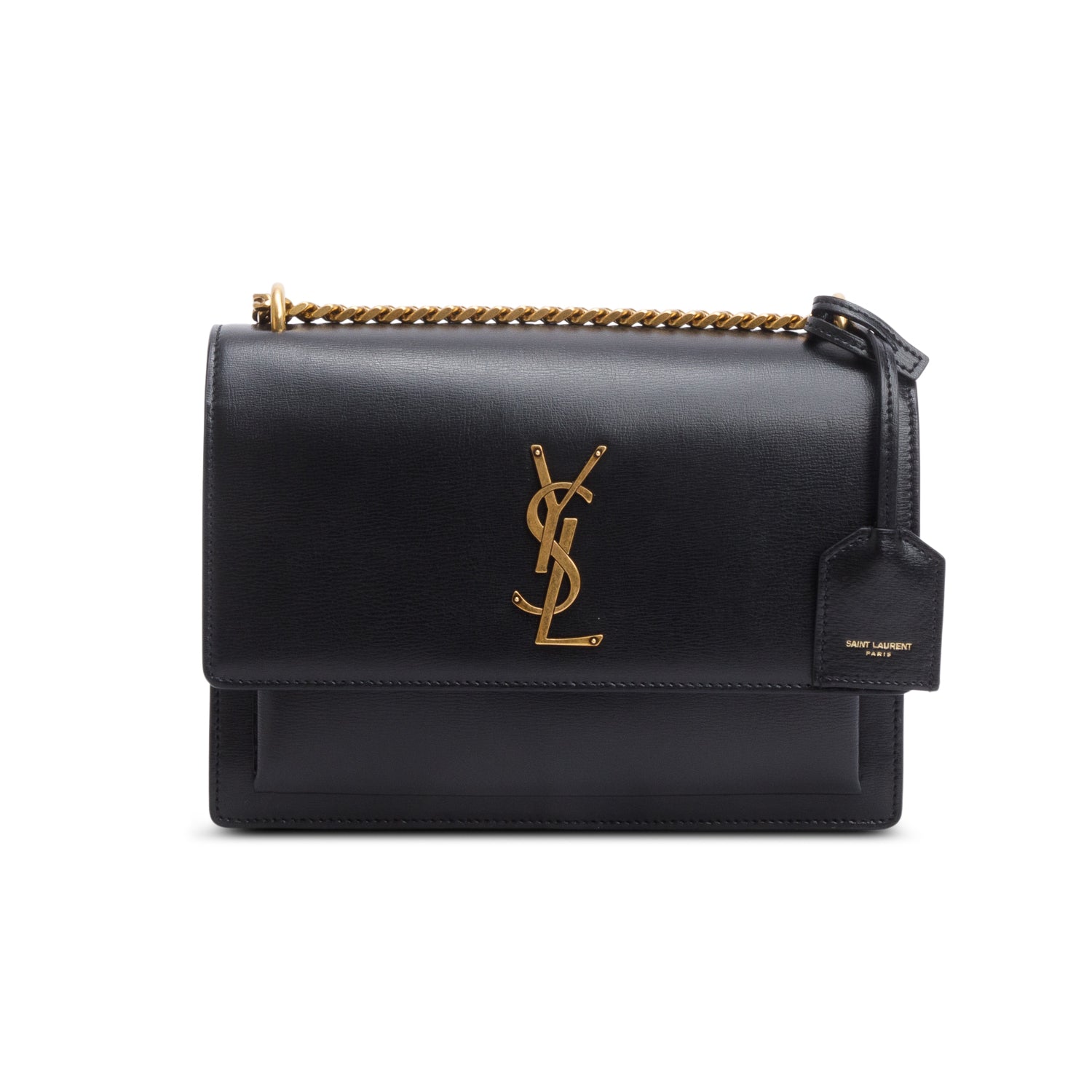 Saint Laurent 2024 Black Calfskin Leather Medium Sunset Shoulder Bag w/ Box