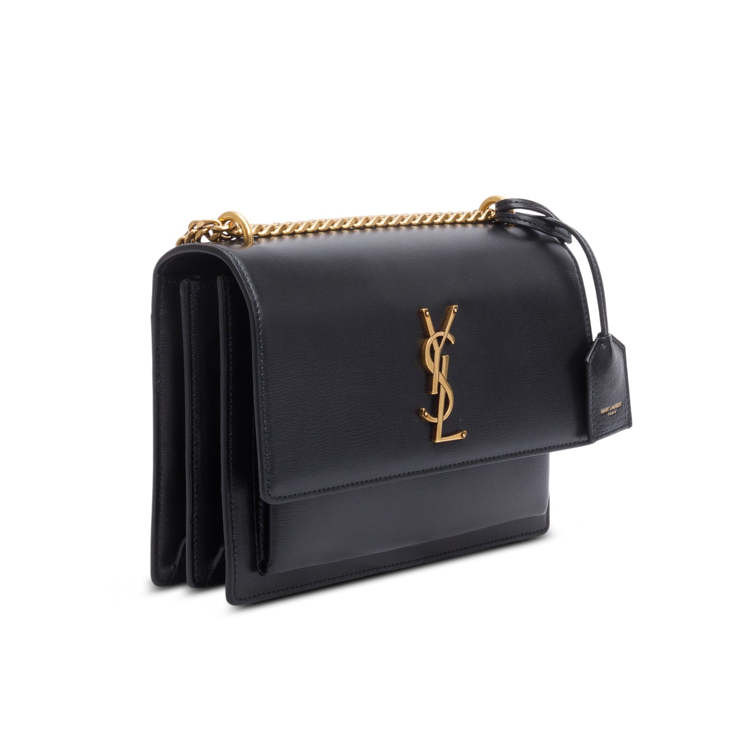 Saint Laurent 2024 Black Calfskin Leather Medium Sunset Shoulder Bag w/ Box
