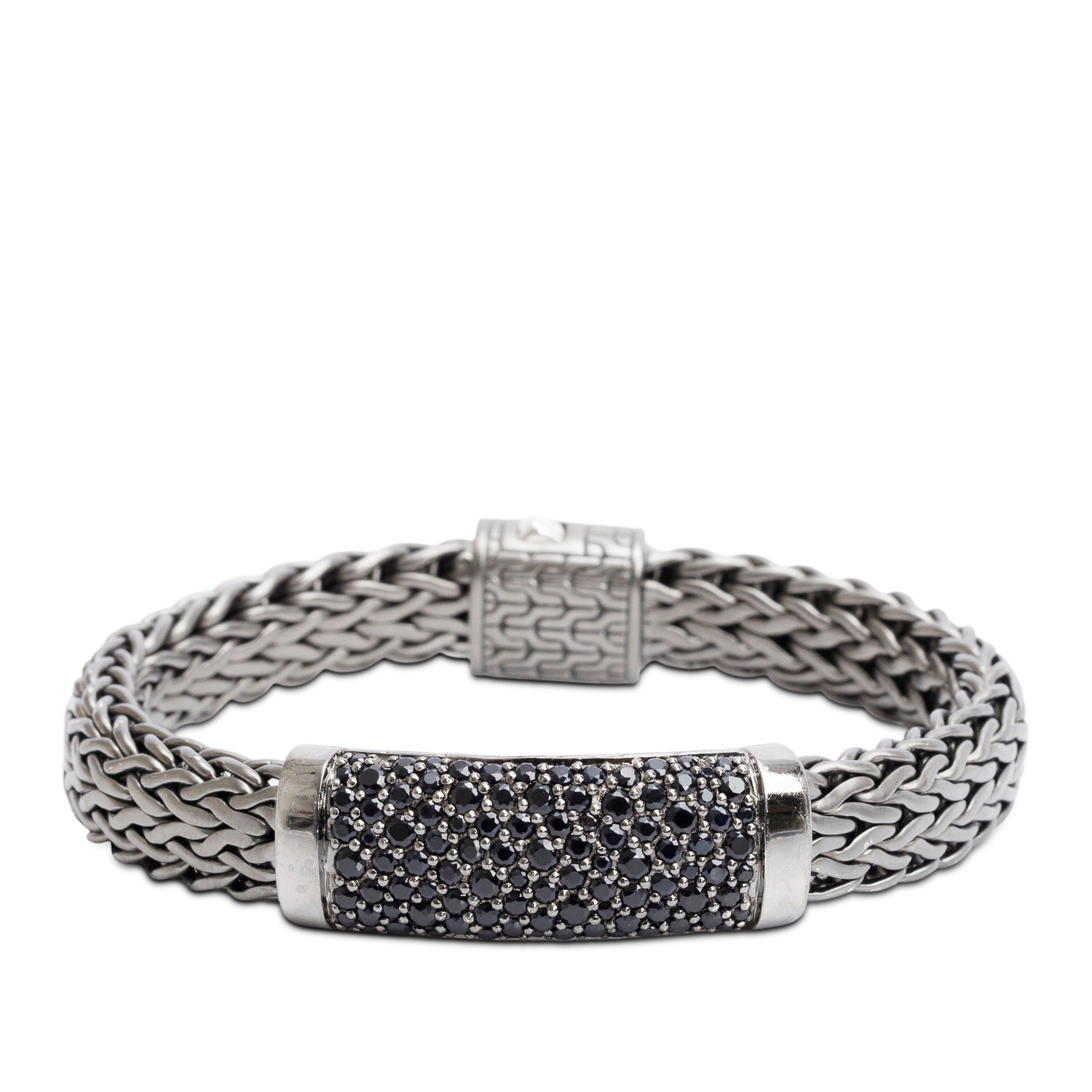 John Hardy Rhodium Plated Sterling Silver Black Sapphire 11 MM Classic Chain Bracelet