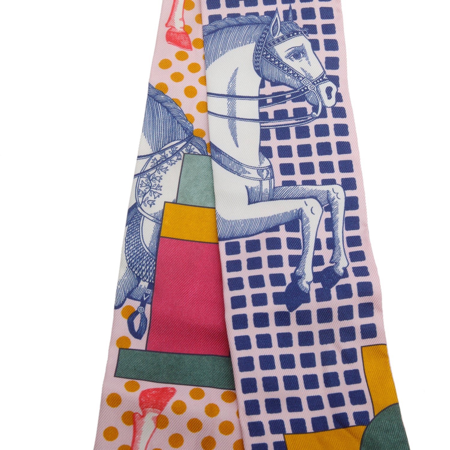 Hermes Multicolor 'Cavalier en Formes' Silk Twilly