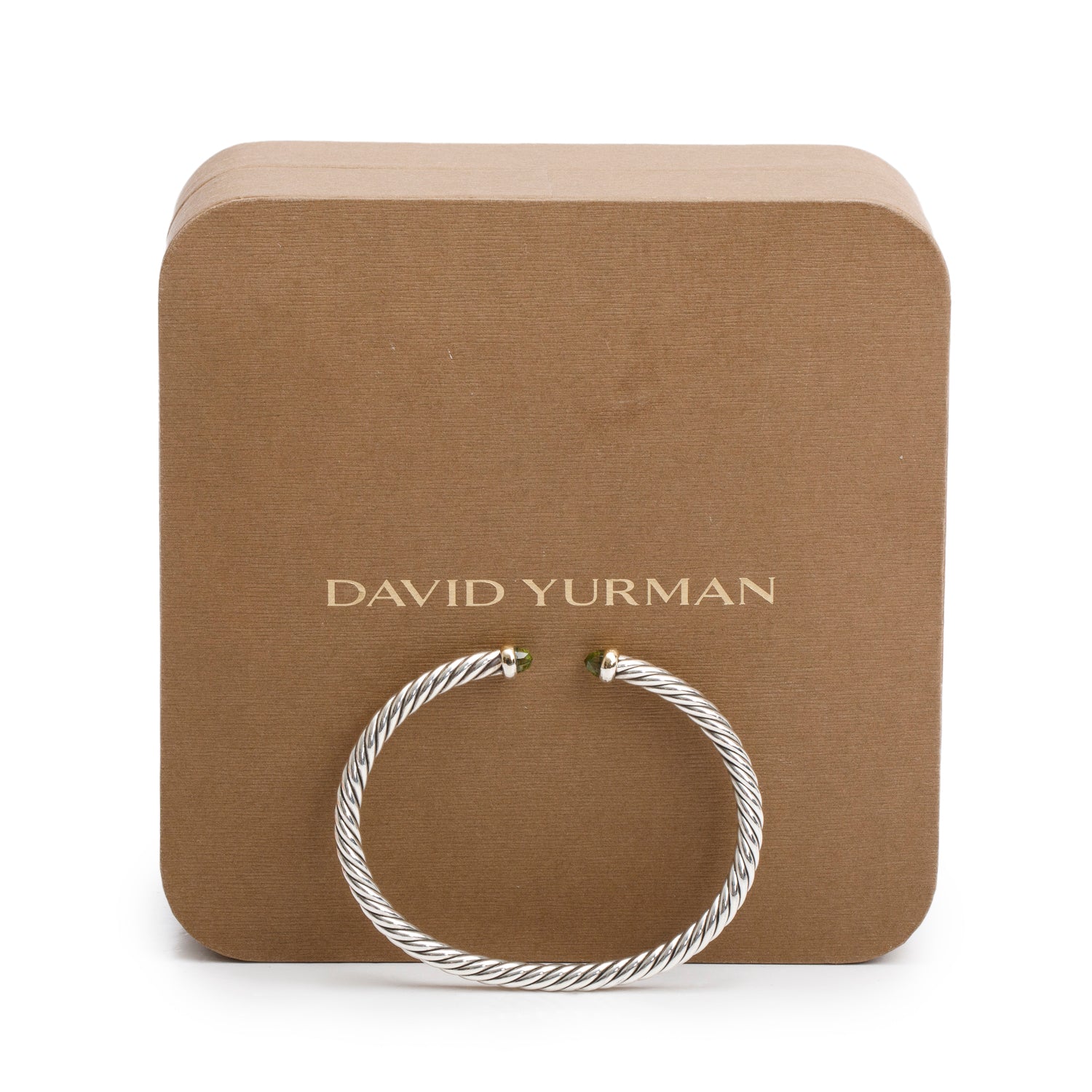 David Yurman Sterling Silver & 14k Yellow Gold Peridot 4 MM Cable Flex Bracelet w/ Box